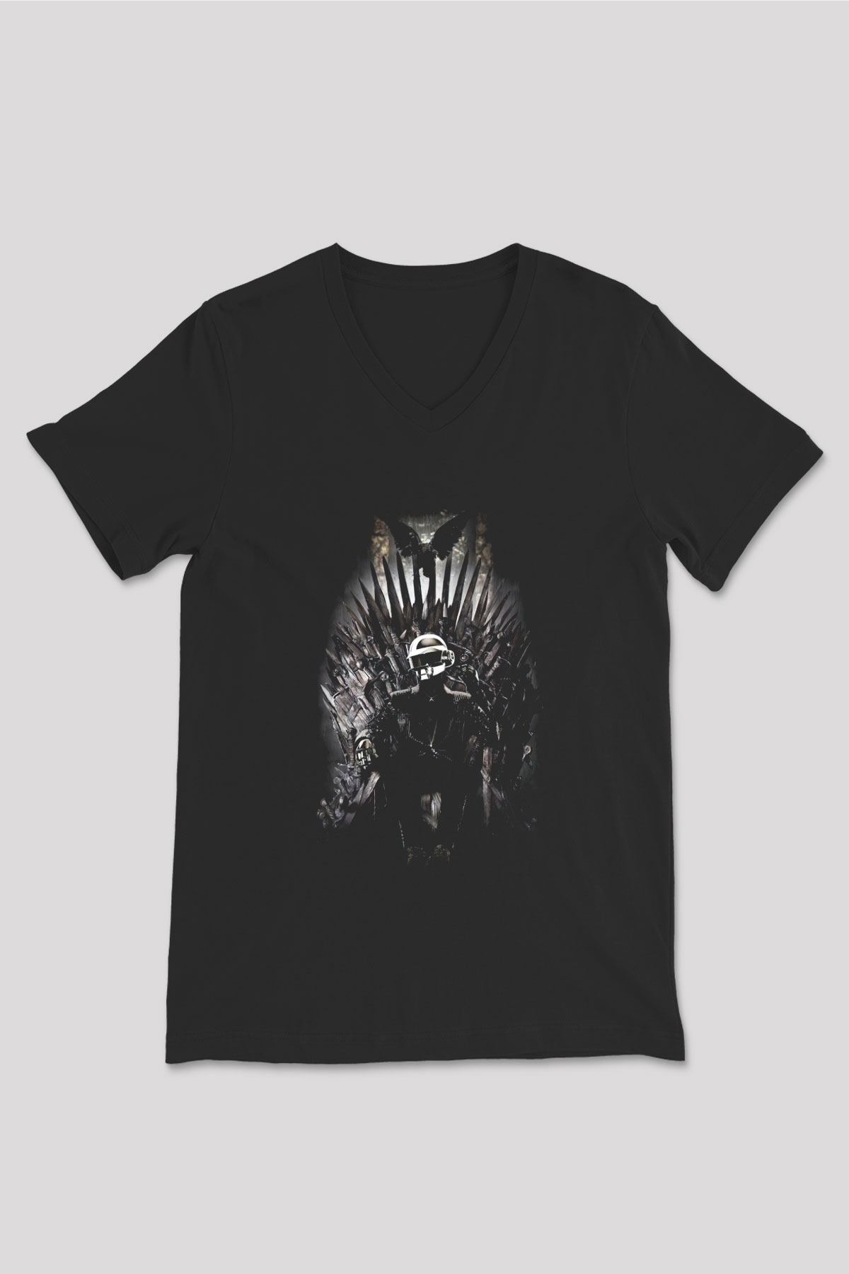 Daft Punk Siyah Unisex V Yaka Tişört T-Shirt