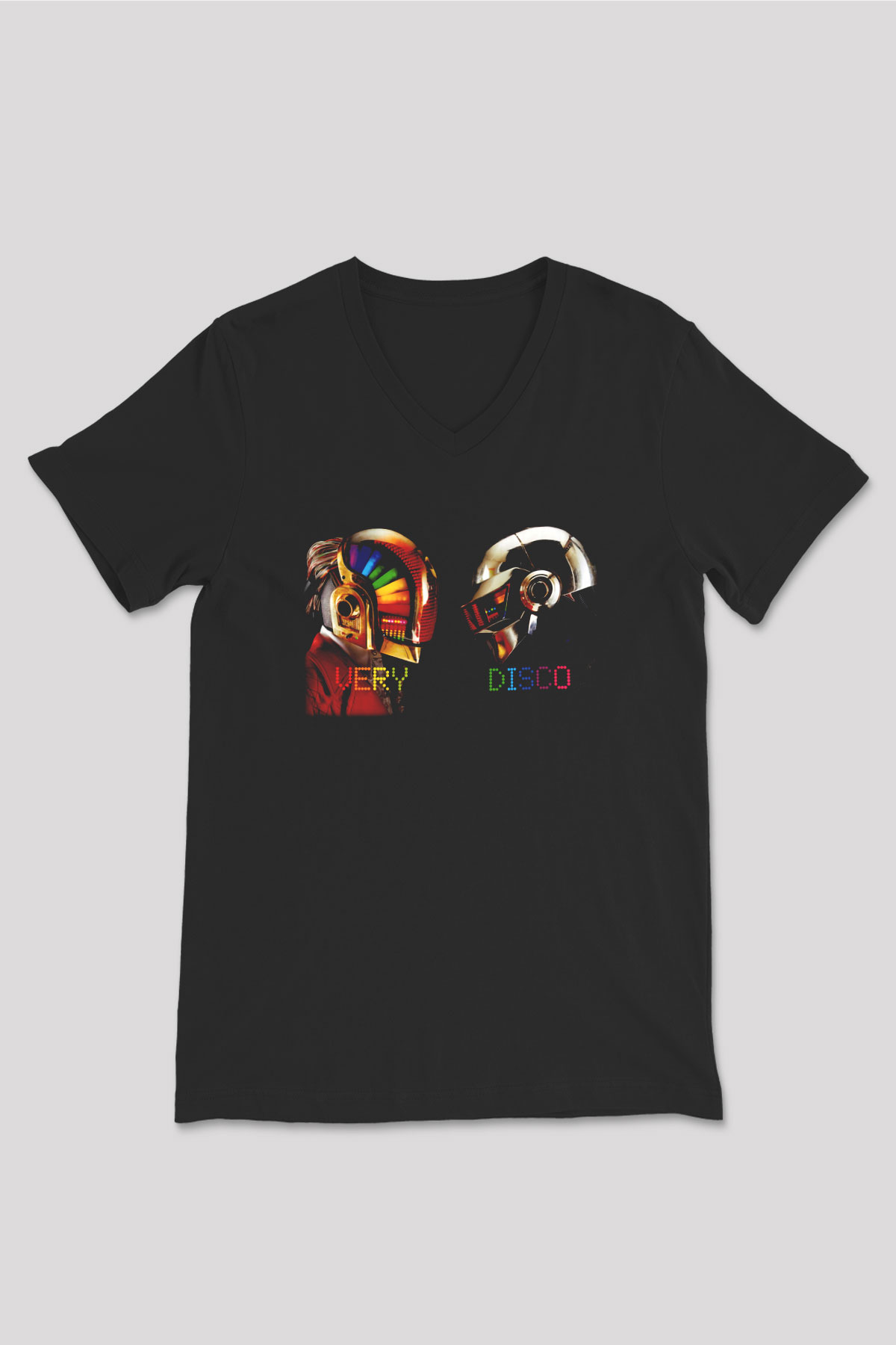 Daft Punk Siyah Unisex V Yaka Tişört T-Shirt