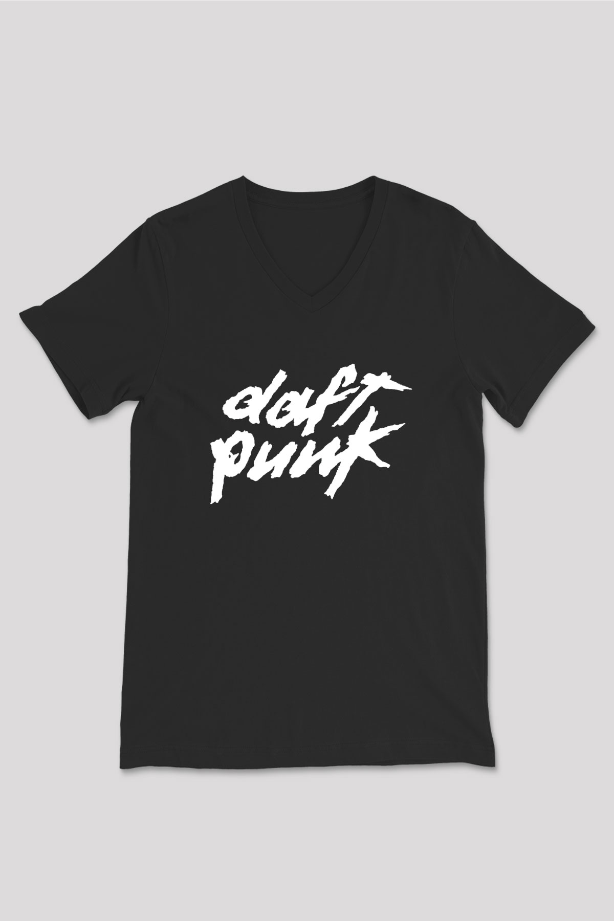 Daft Punk Siyah Unisex V Yaka Tişört T-Shirt