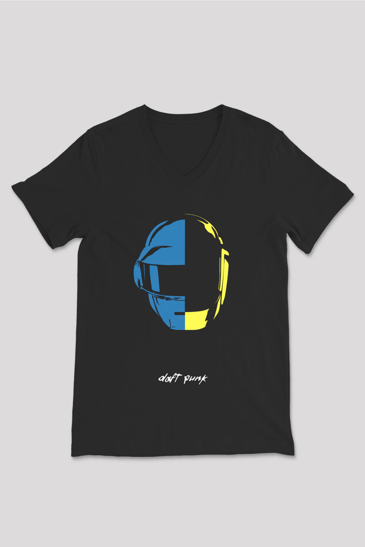 Daft Punk Siyah Unisex V Yaka Tişört T-Shirt