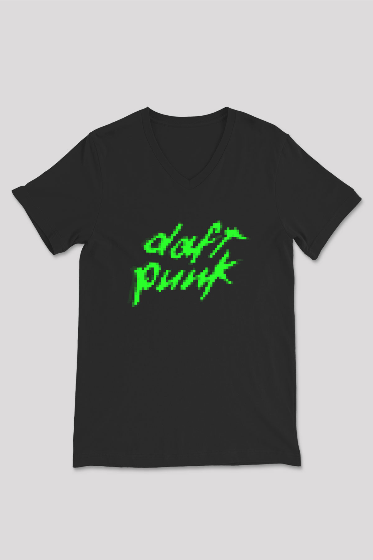 Daft Punk Siyah Unisex V Yaka Tişört T-Shirt