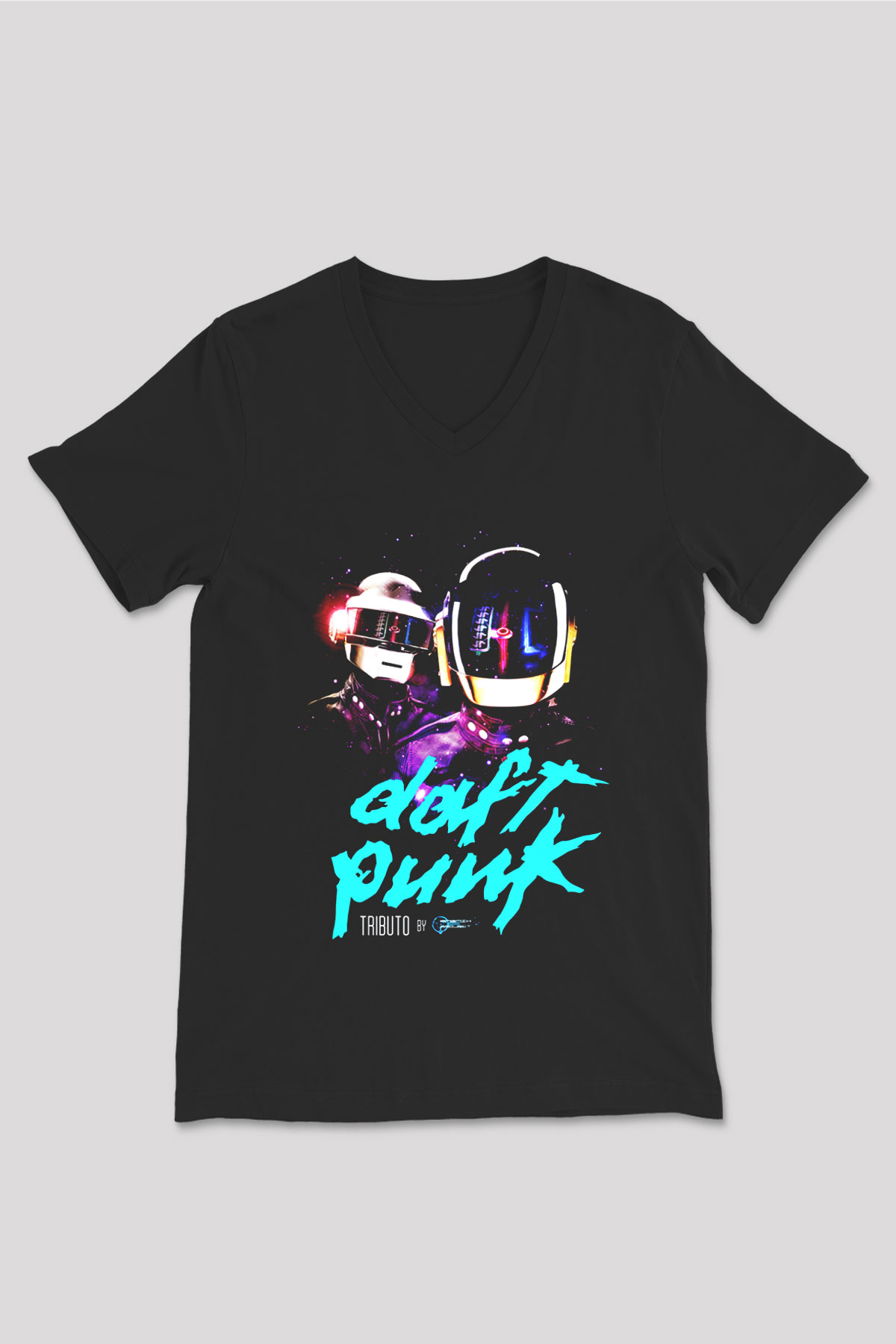 Daft Punk Siyah Unisex V Yaka Tişört T-Shirt