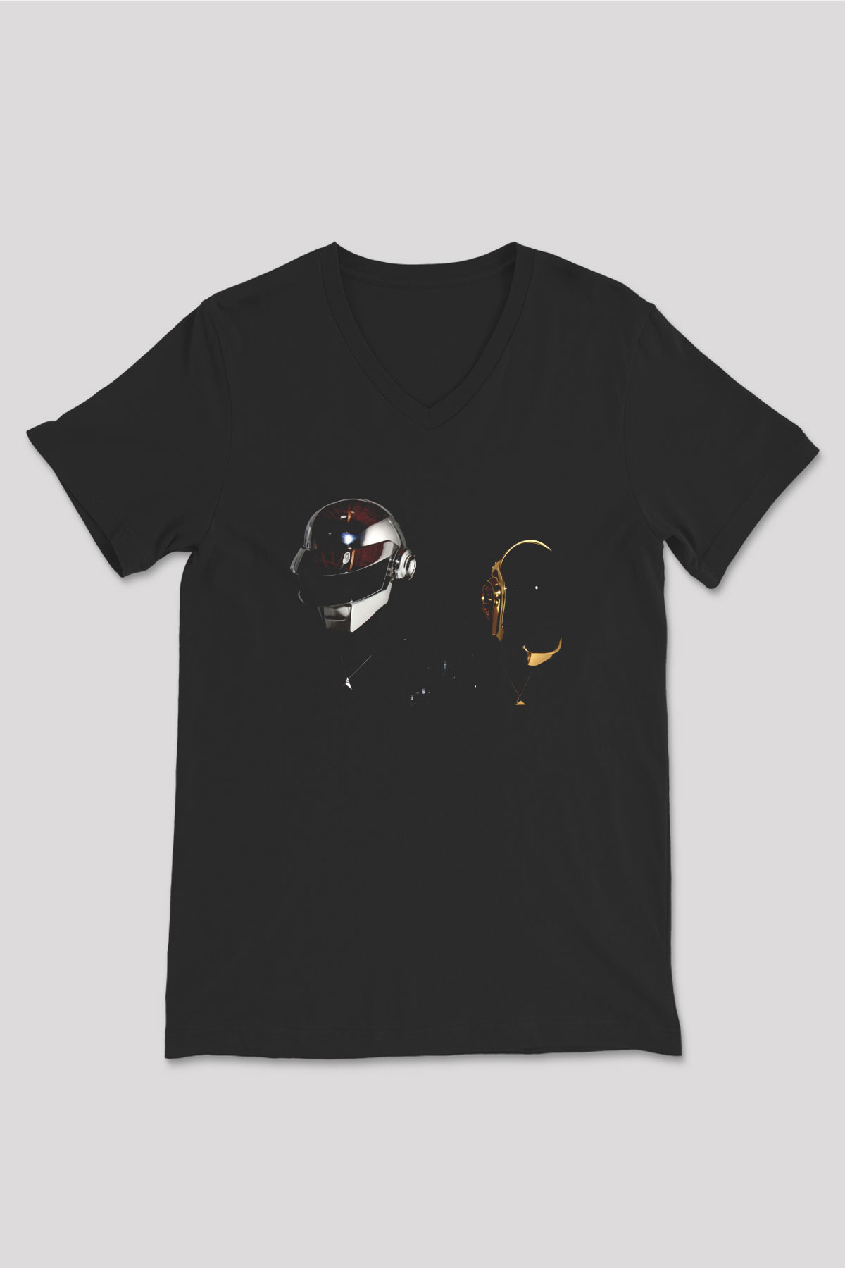 Daft Punk Siyah Unisex V Yaka Tişört T-Shirt