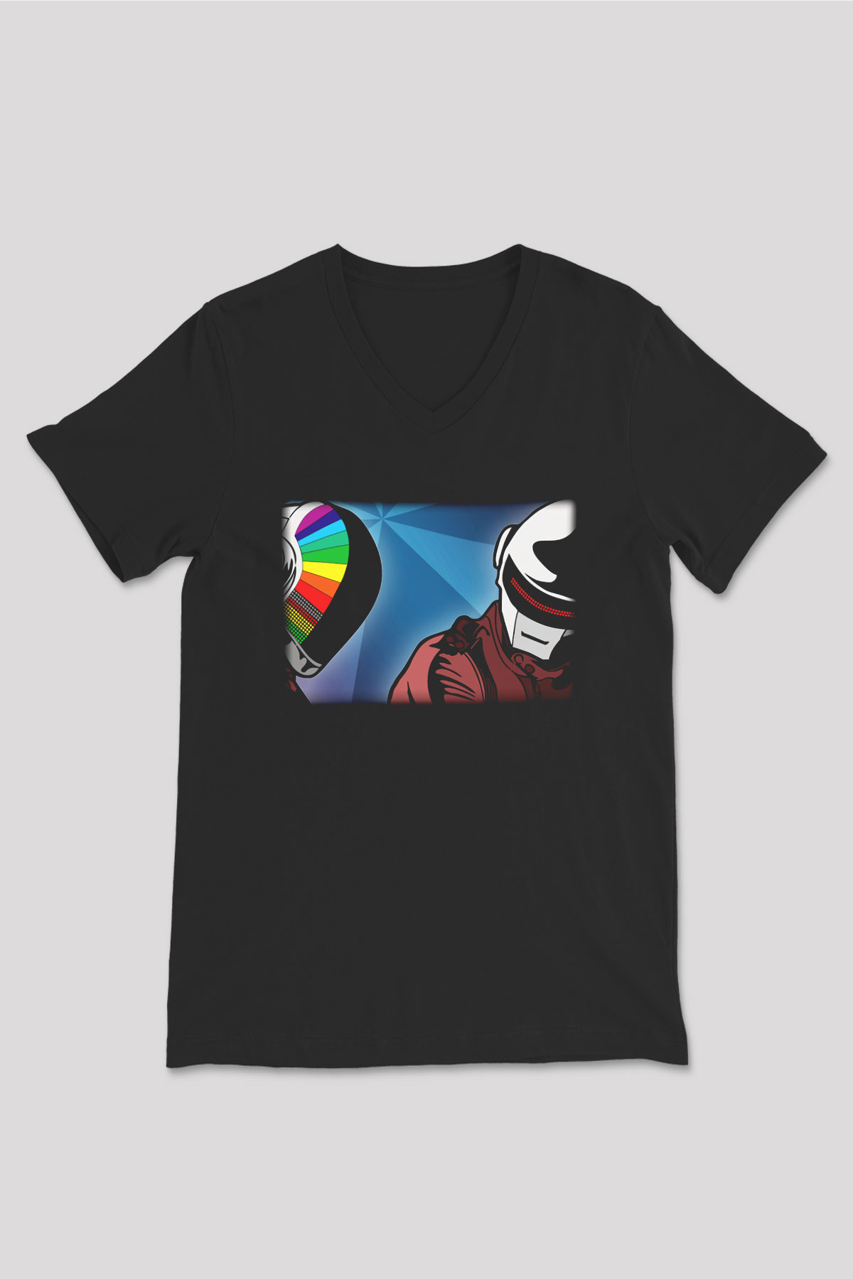 Daft Punk Siyah Unisex V Yaka Tişört T-Shirt