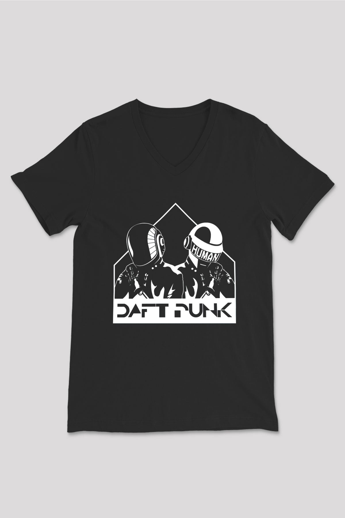 Daft Punk Siyah Unisex V Yaka Tişört T-Shirt
