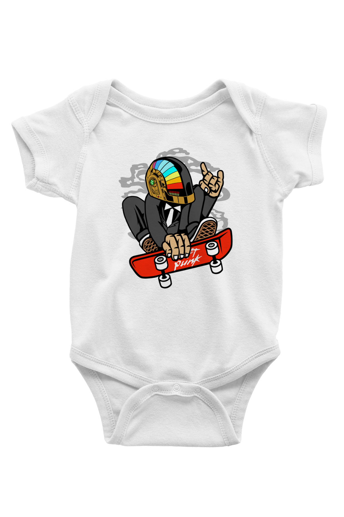 Daftpunk Skater Baskılı Unisex Beyaz Bebek Body - Zıbın