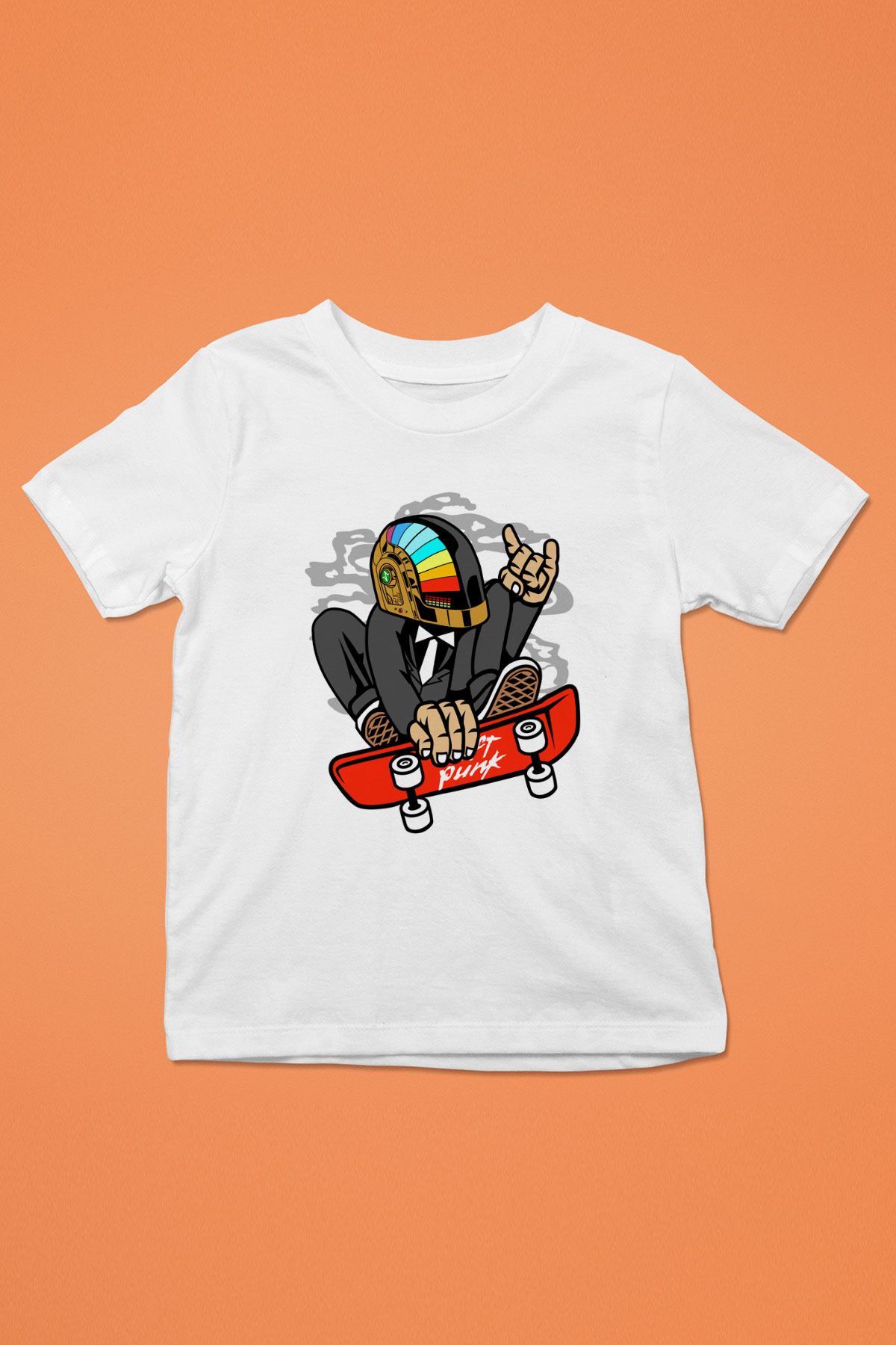 Daftpunk Skater Baskılı Unisex Beyaz Çocuk Tişört