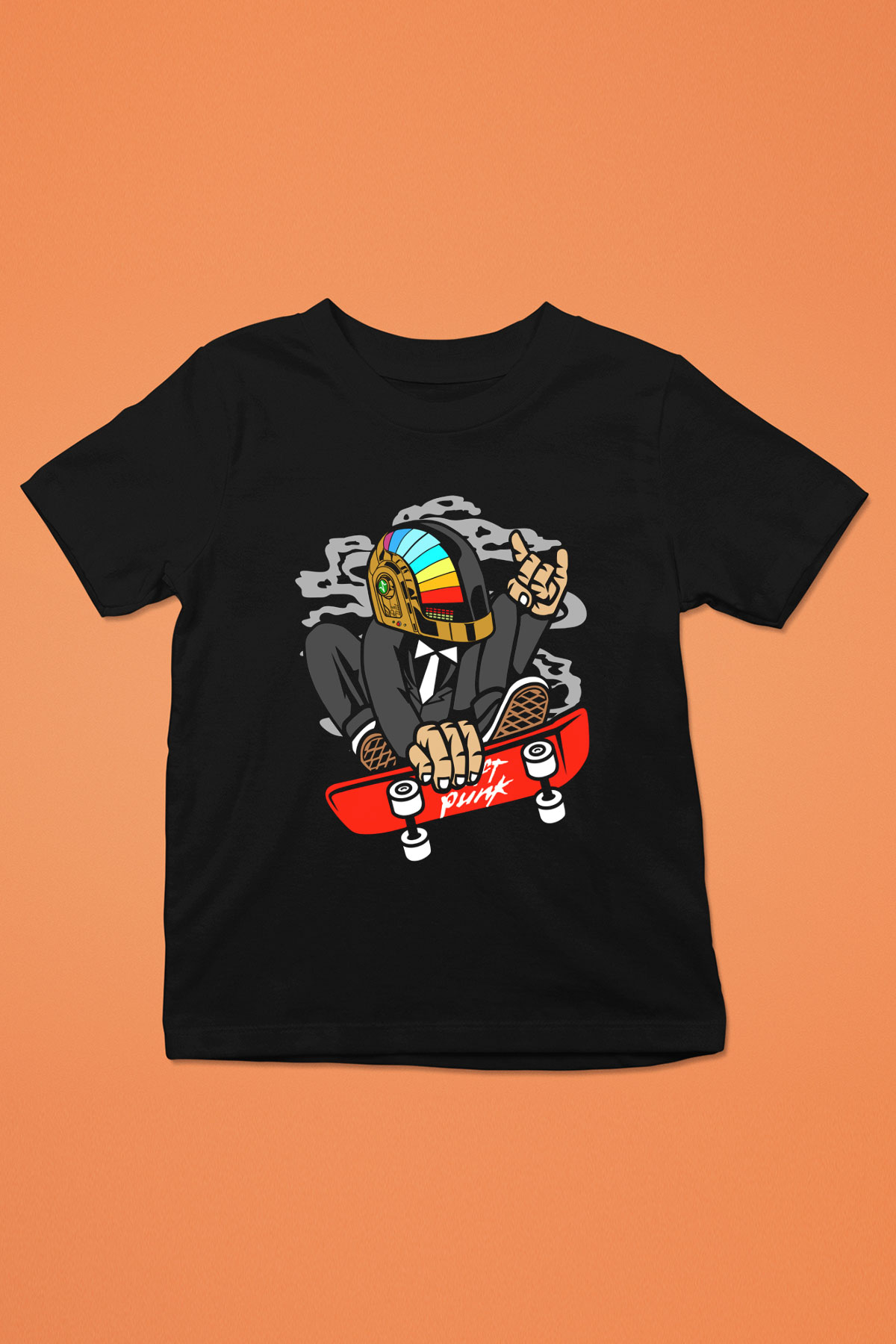 Daftpunk Skater Baskılı Unisex Siyah Çocuk Tişört