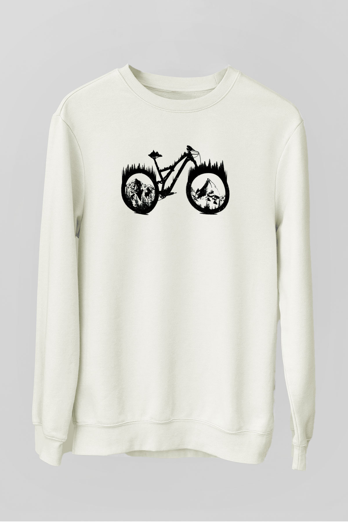 Dağ Bisikleti Baskılı Unisex Beyaz  Sweatshirt