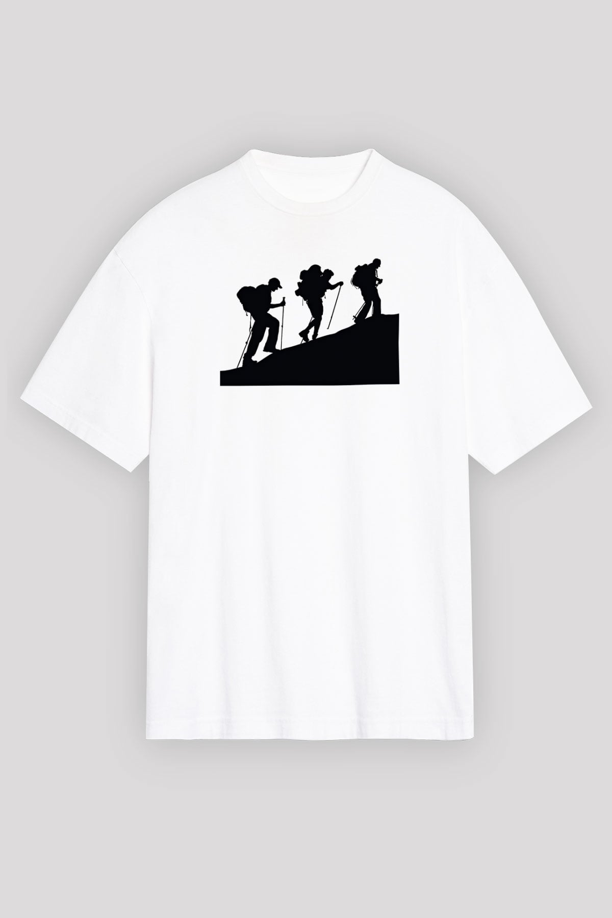 Dağcılık Baskılı Unisex Beyaz Oversize Tişört - Tshirt