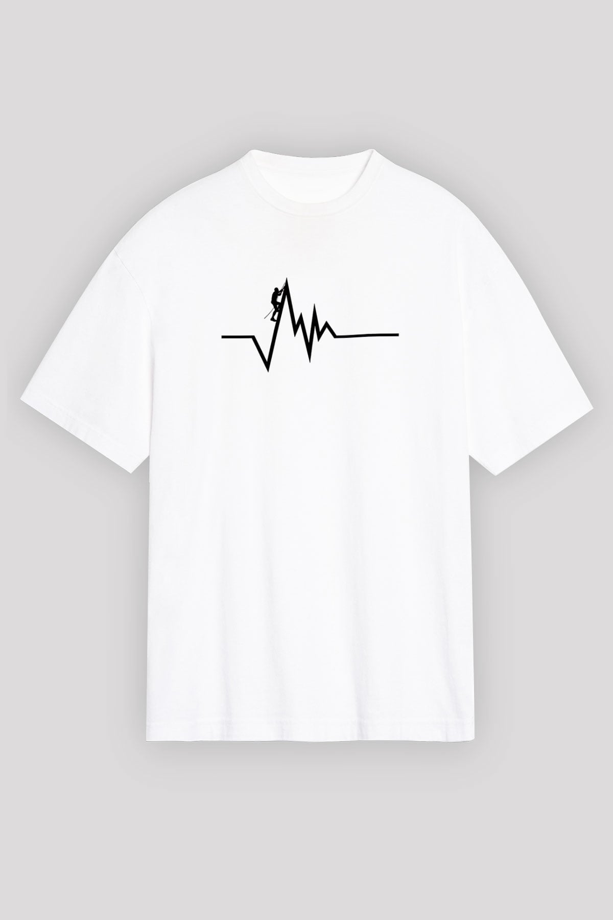 Dağcılık Baskılı Unisex Beyaz Oversize Tişört - Tshirt