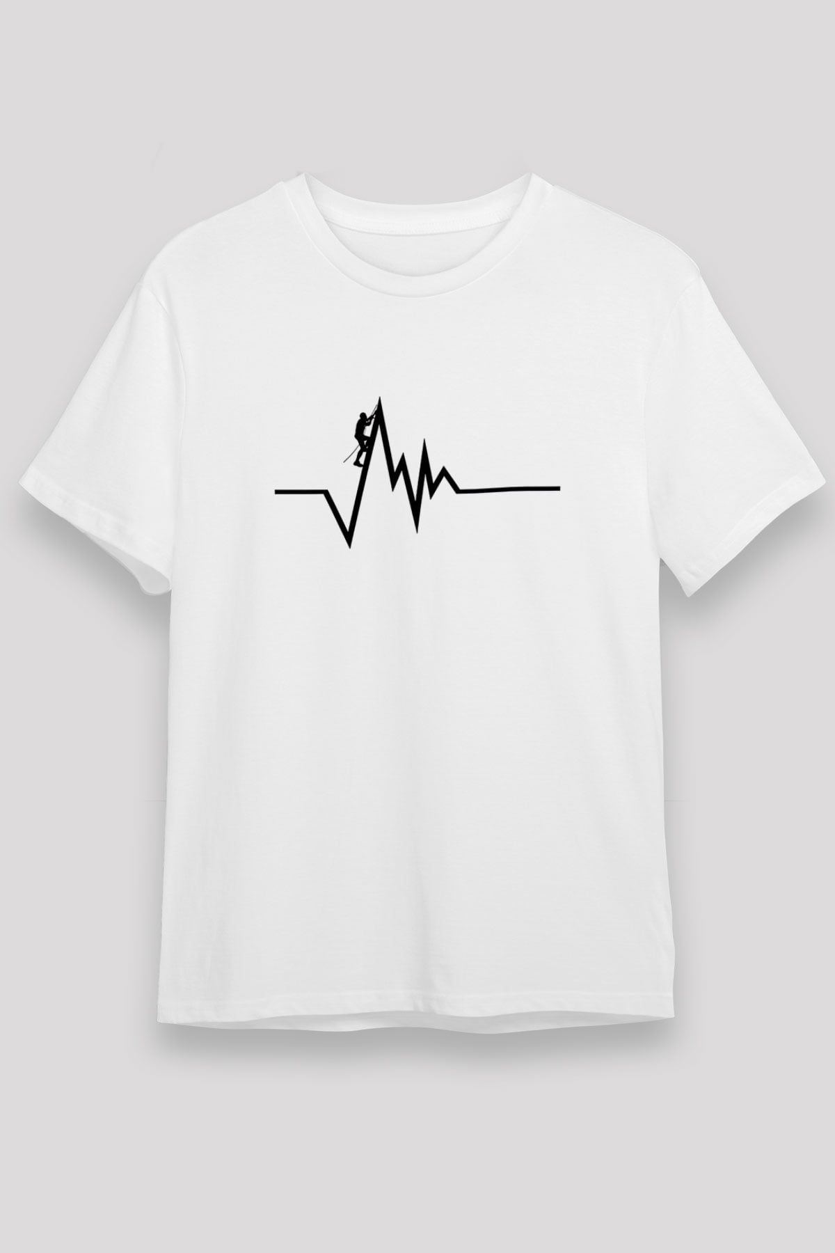 Dağcılık Baskılı Unisex Beyaz Tişört - Tshirt