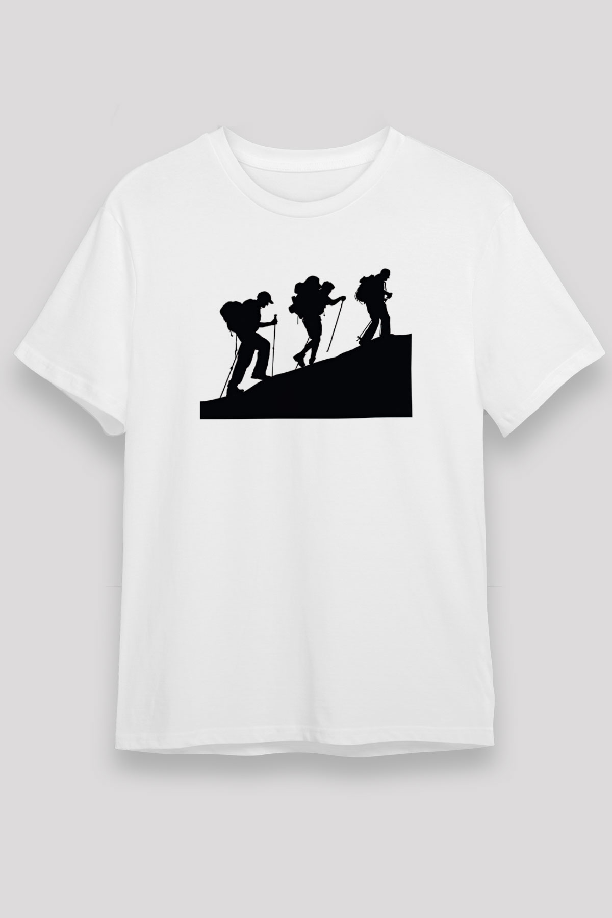Dağcılık Baskılı Unisex Beyaz Tişört - Tshirt