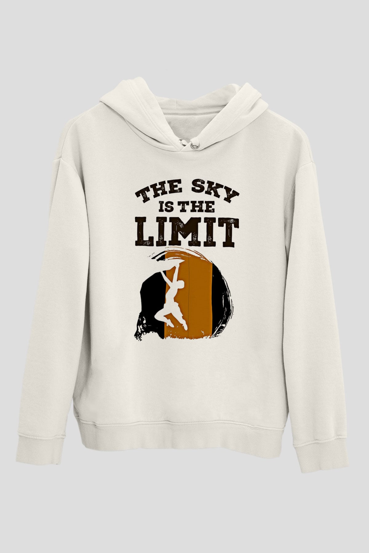 Dağcılık Baskılı Unisex Ekru Hoodie