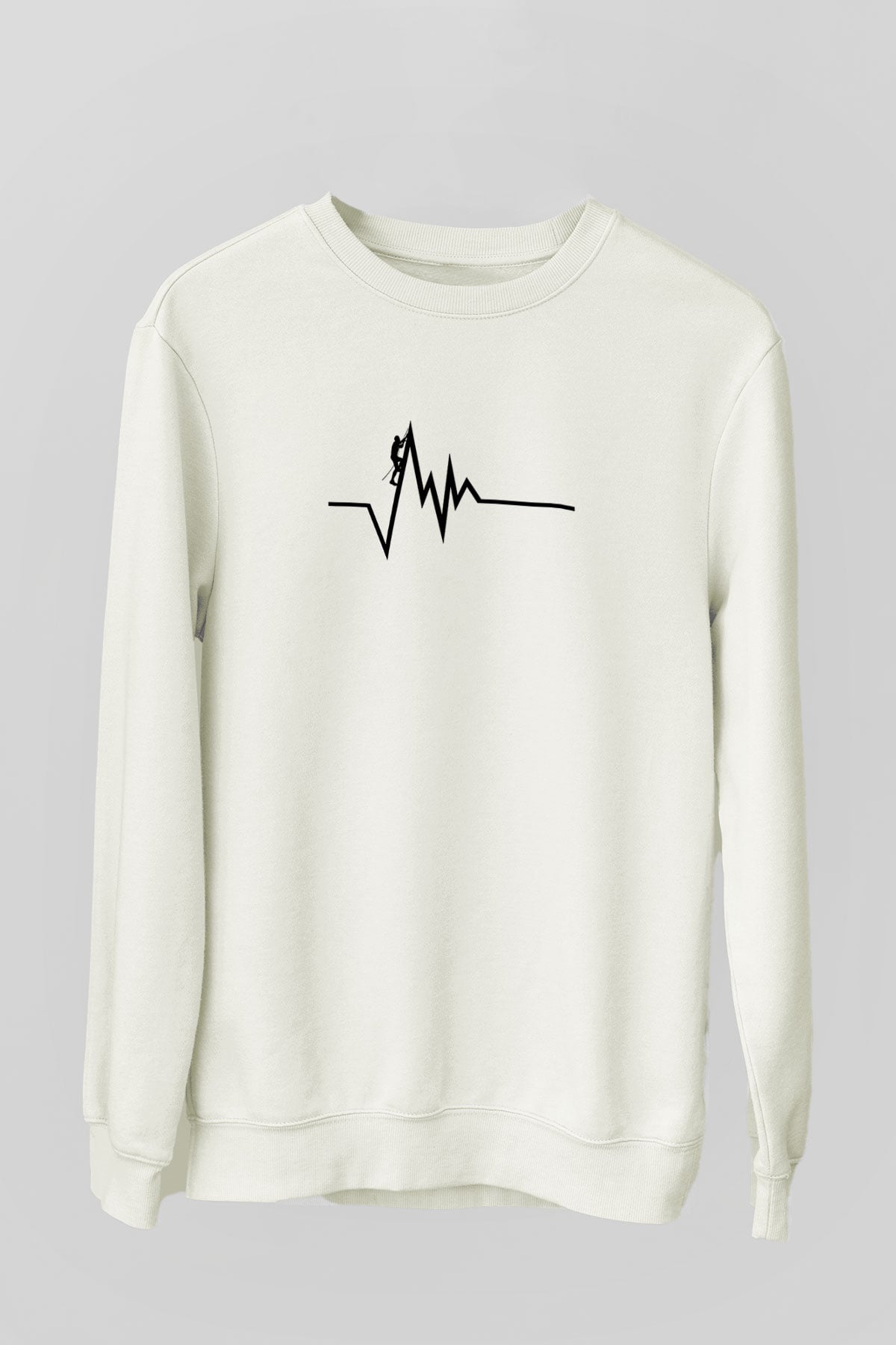 Dağcılık Baskılı Unisex Ekru Sweatshirt