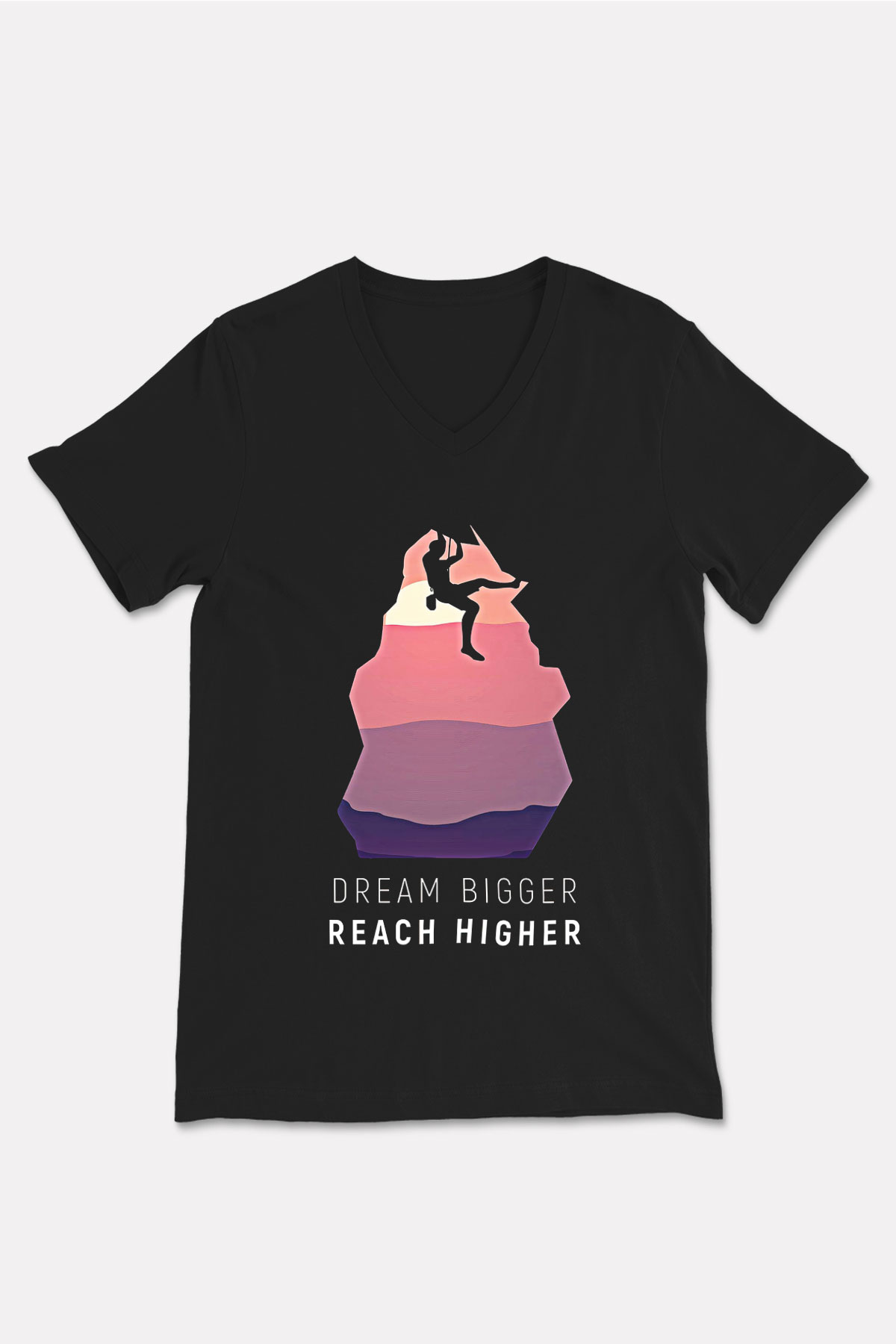 Dağcılık - Mountaineering Baskılı Unisex Siyah V Yaka Tişört