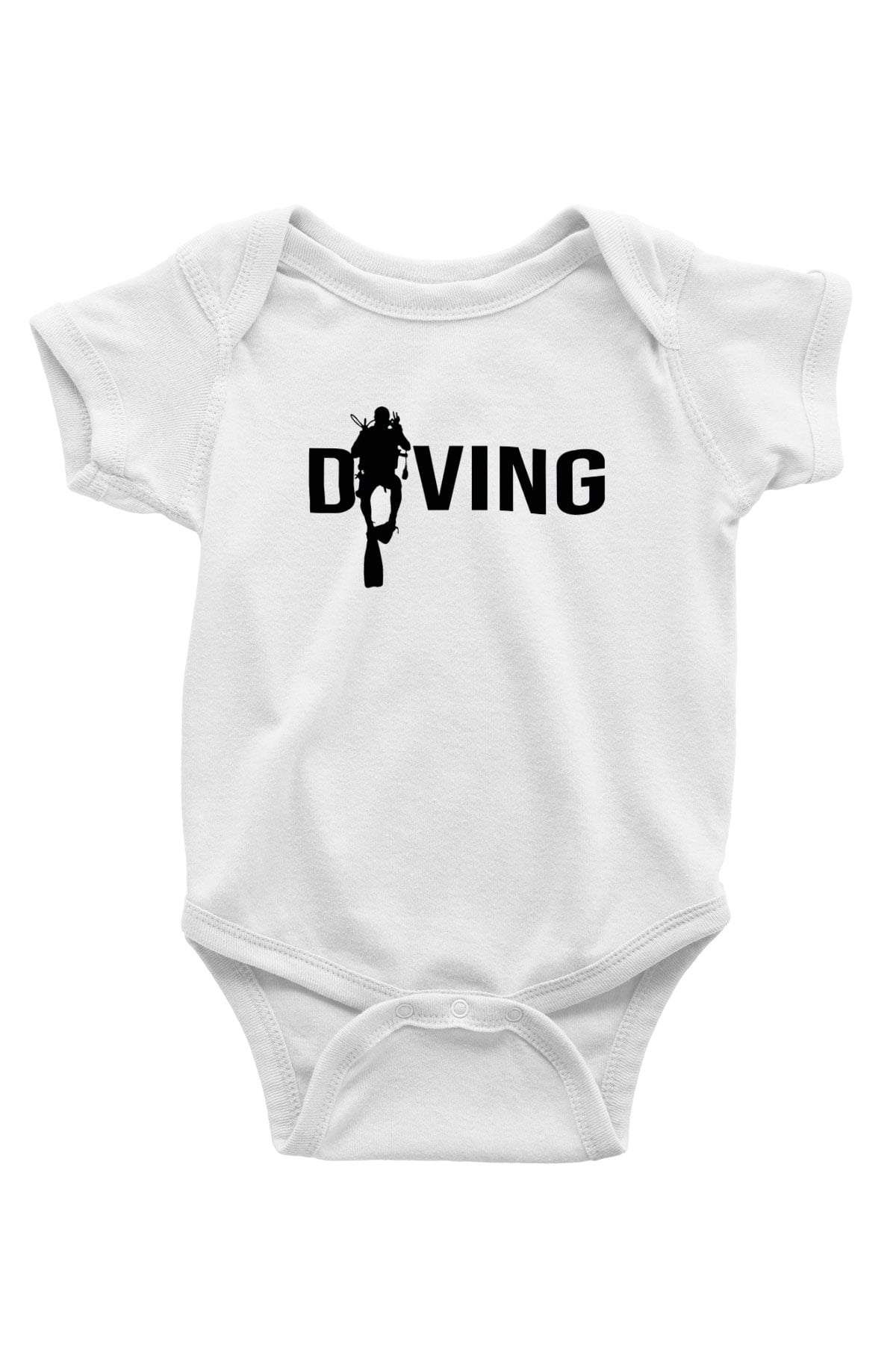 Dalgıç Baskılı Beyaz Unisex Bebek Body - Zıbın