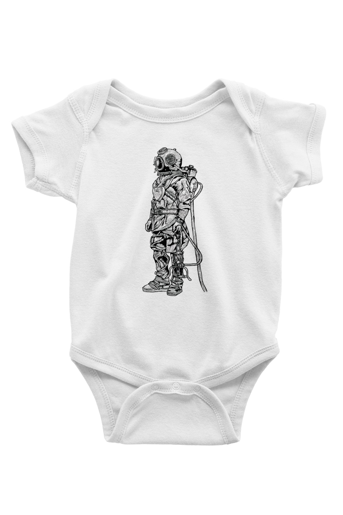 Dalgıç Baskılı Beyaz Unisex Bebek Body - Zıbın
