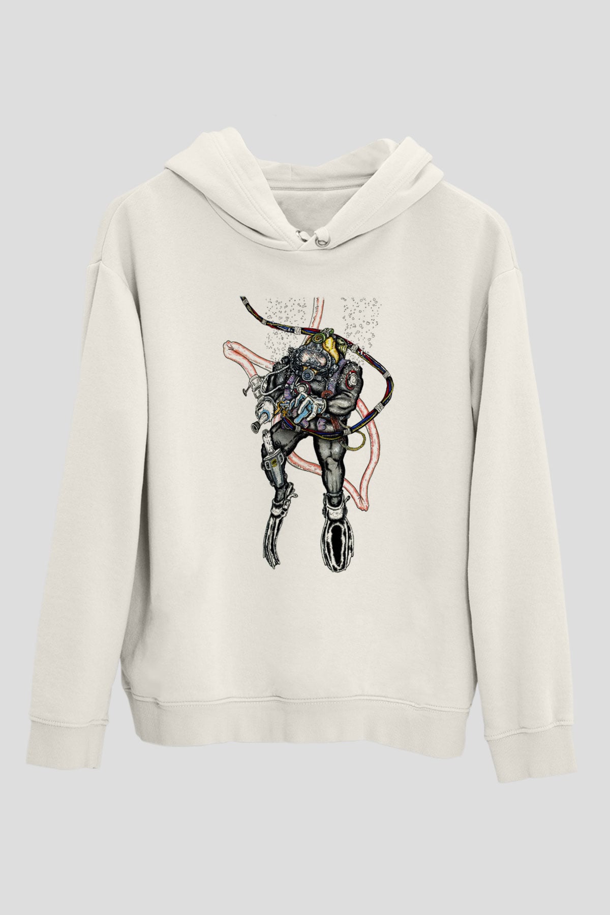 Dalgıç Beyaz Unisex Hoodie