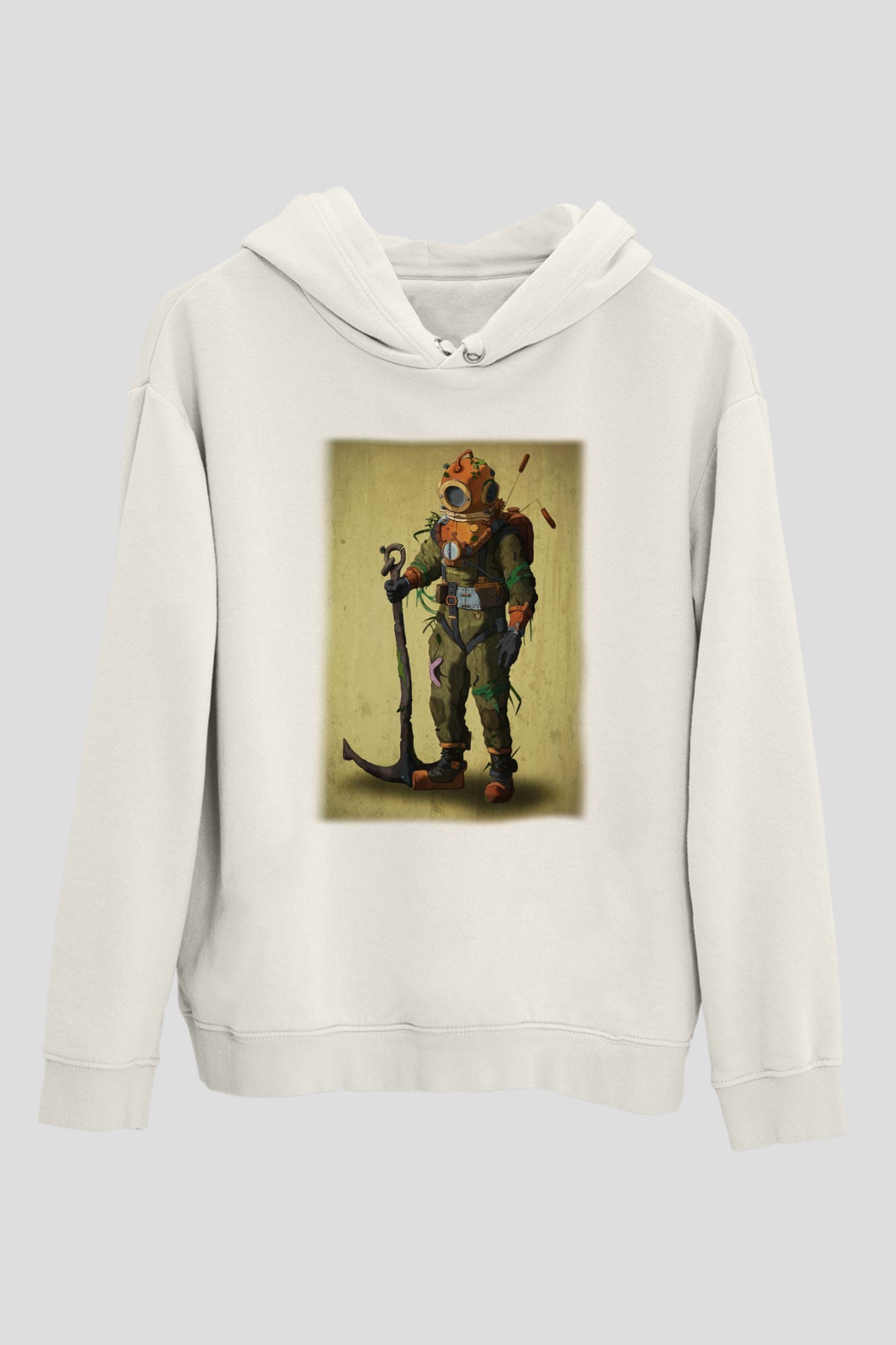 Dalgıç Beyaz Unisex Hoodie