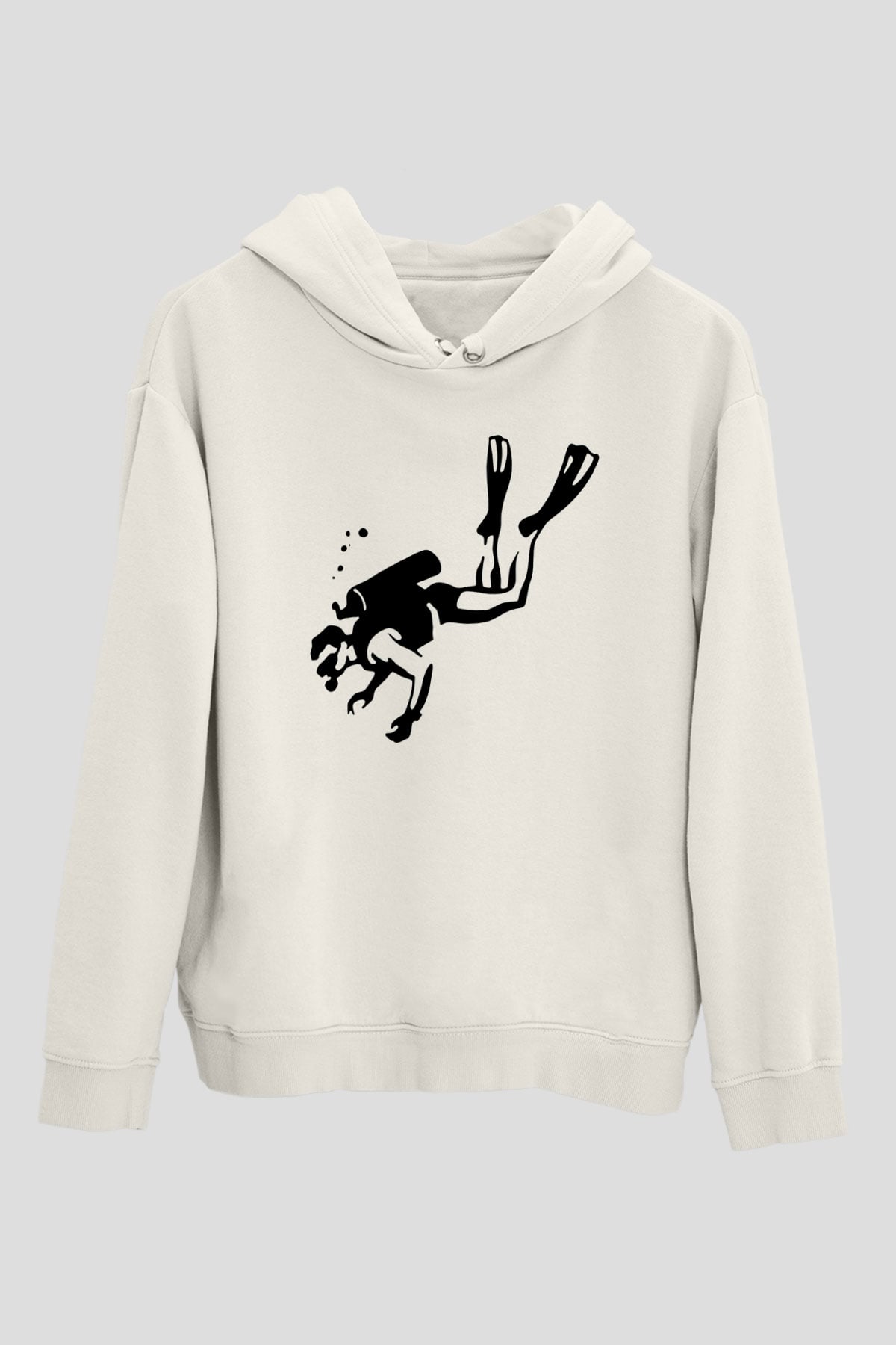 Dalgıç Beyaz Unisex Hoodie