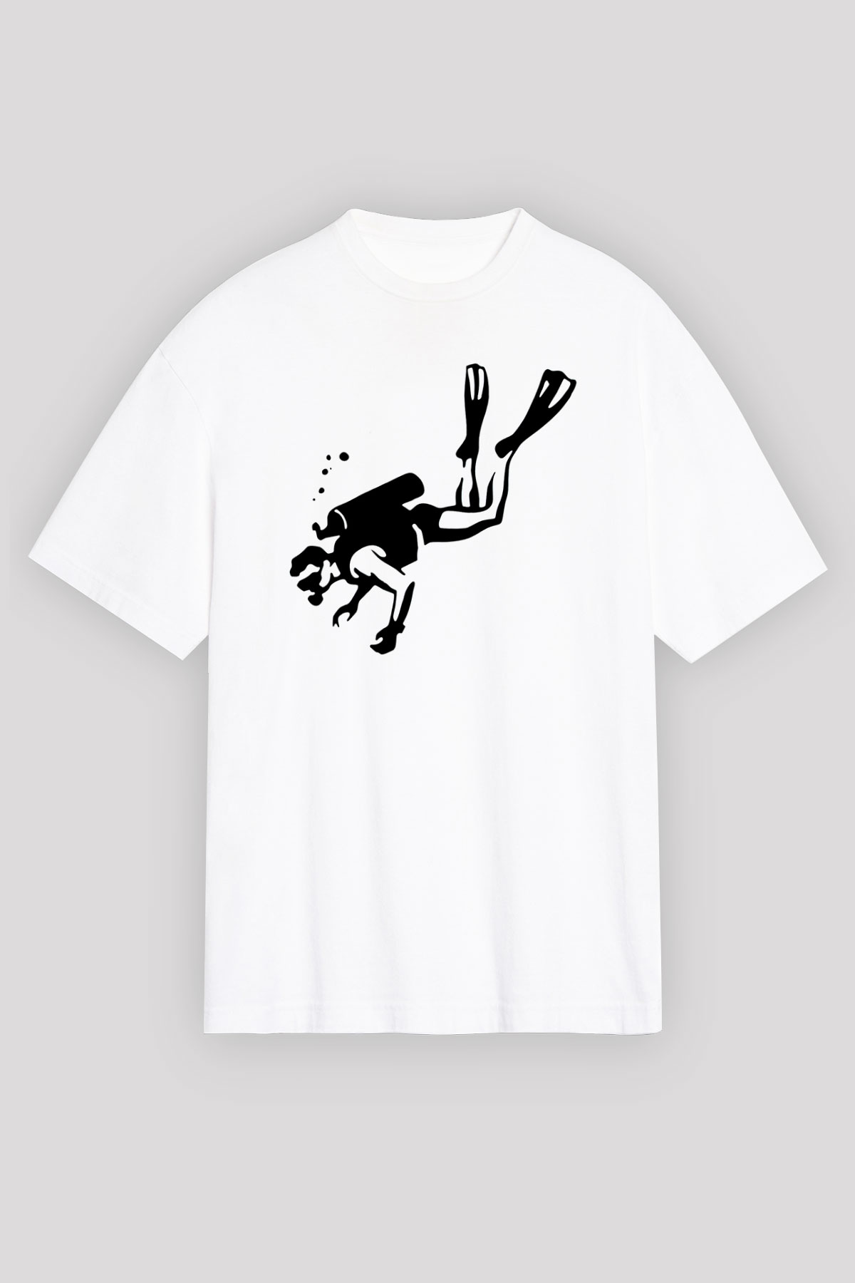 Dalgıç Beyaz Unisex Oversize Tişört T-Shirt