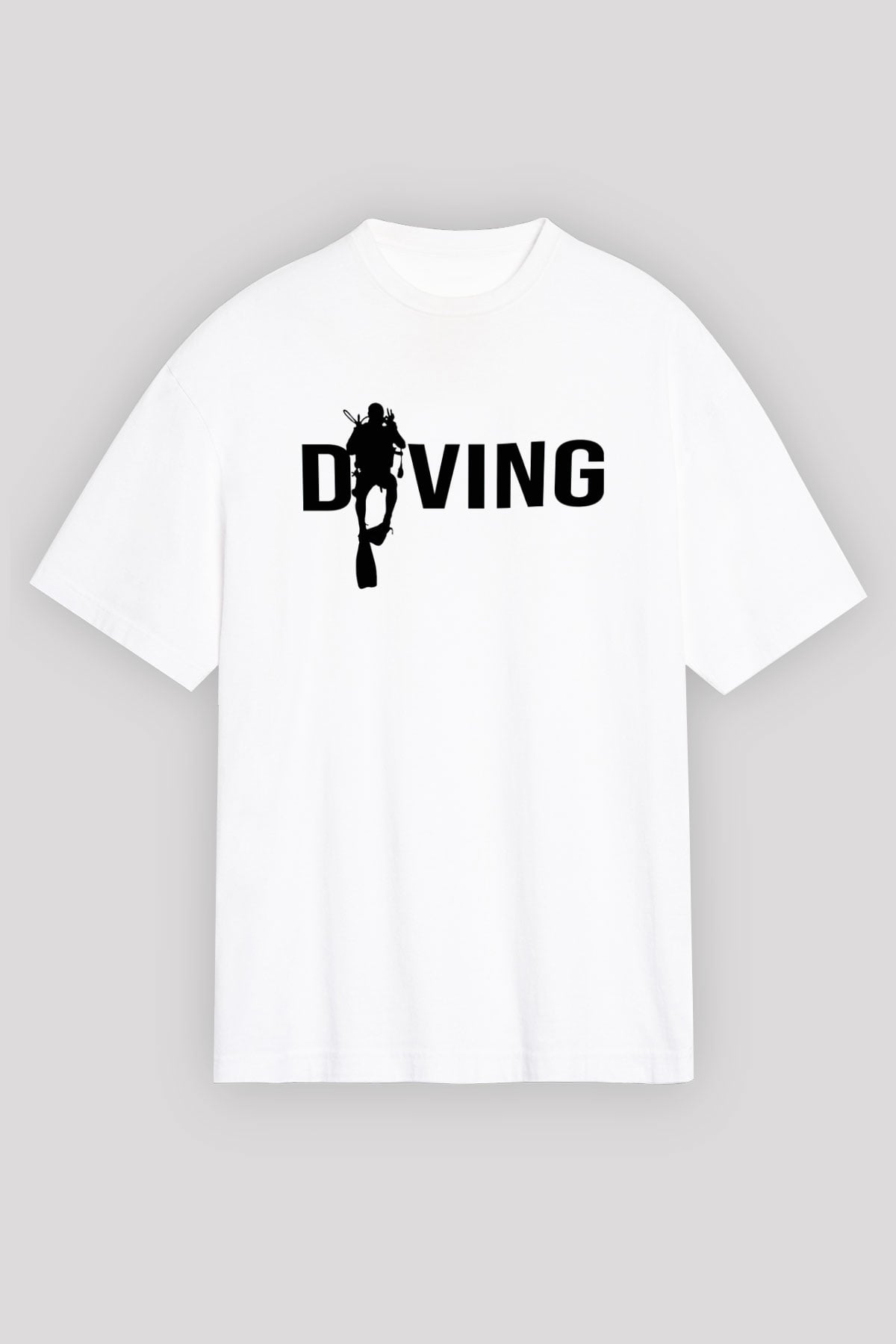 Dalgıç Beyaz Unisex Oversize Tişört T-Shirt