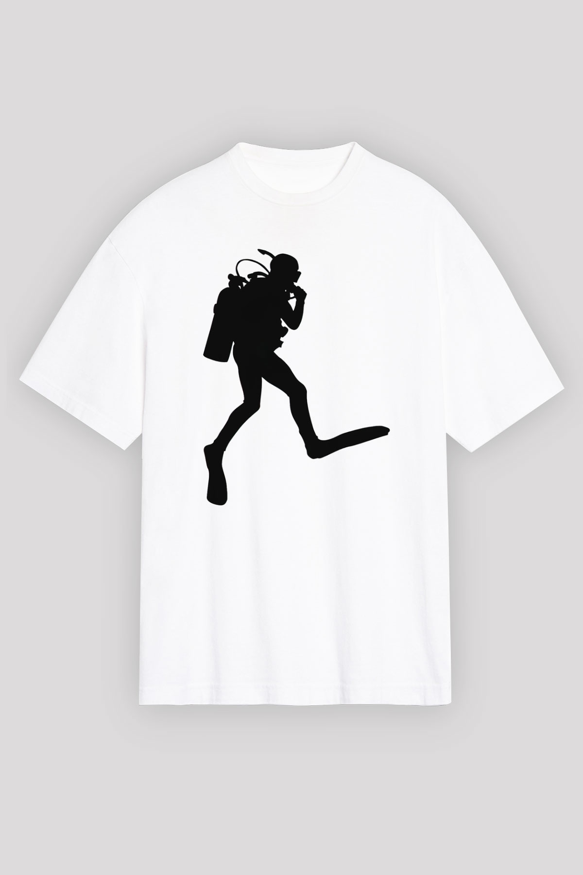 Dalgıç Beyaz Unisex Oversize Tişört T-Shirt