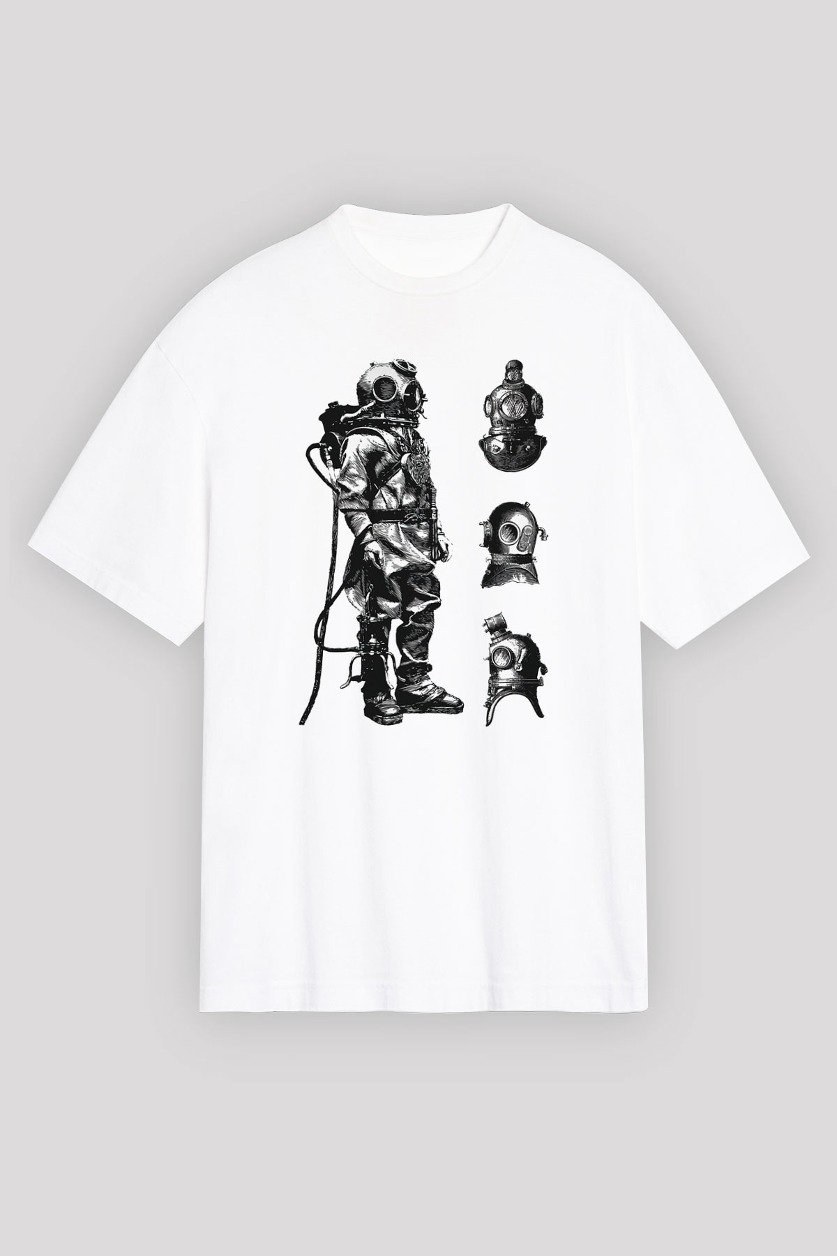 Dalgıç Beyaz Unisex Oversize Tişört T-Shirt
