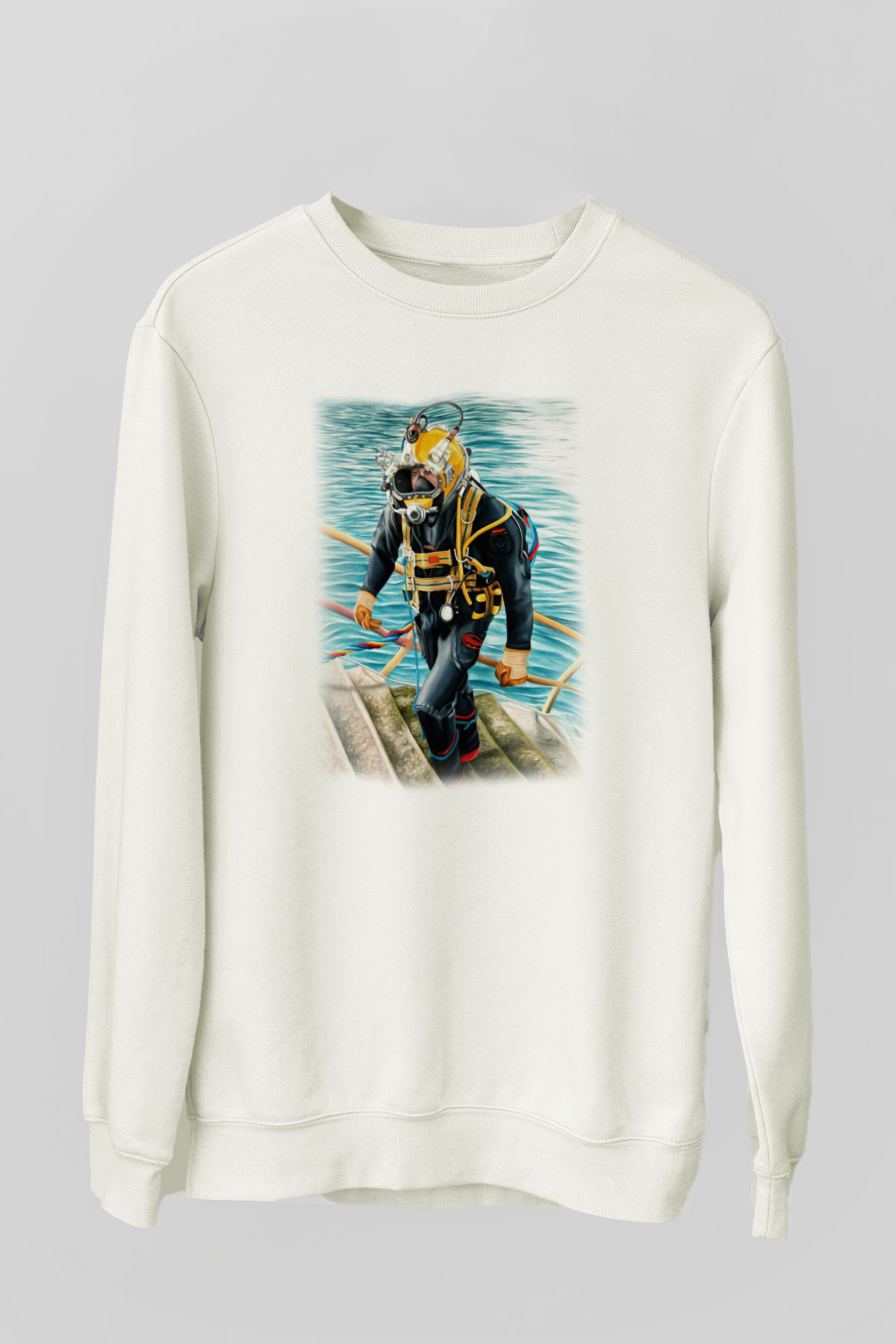 Dalgıç Beyaz Unisex Sweatshirt