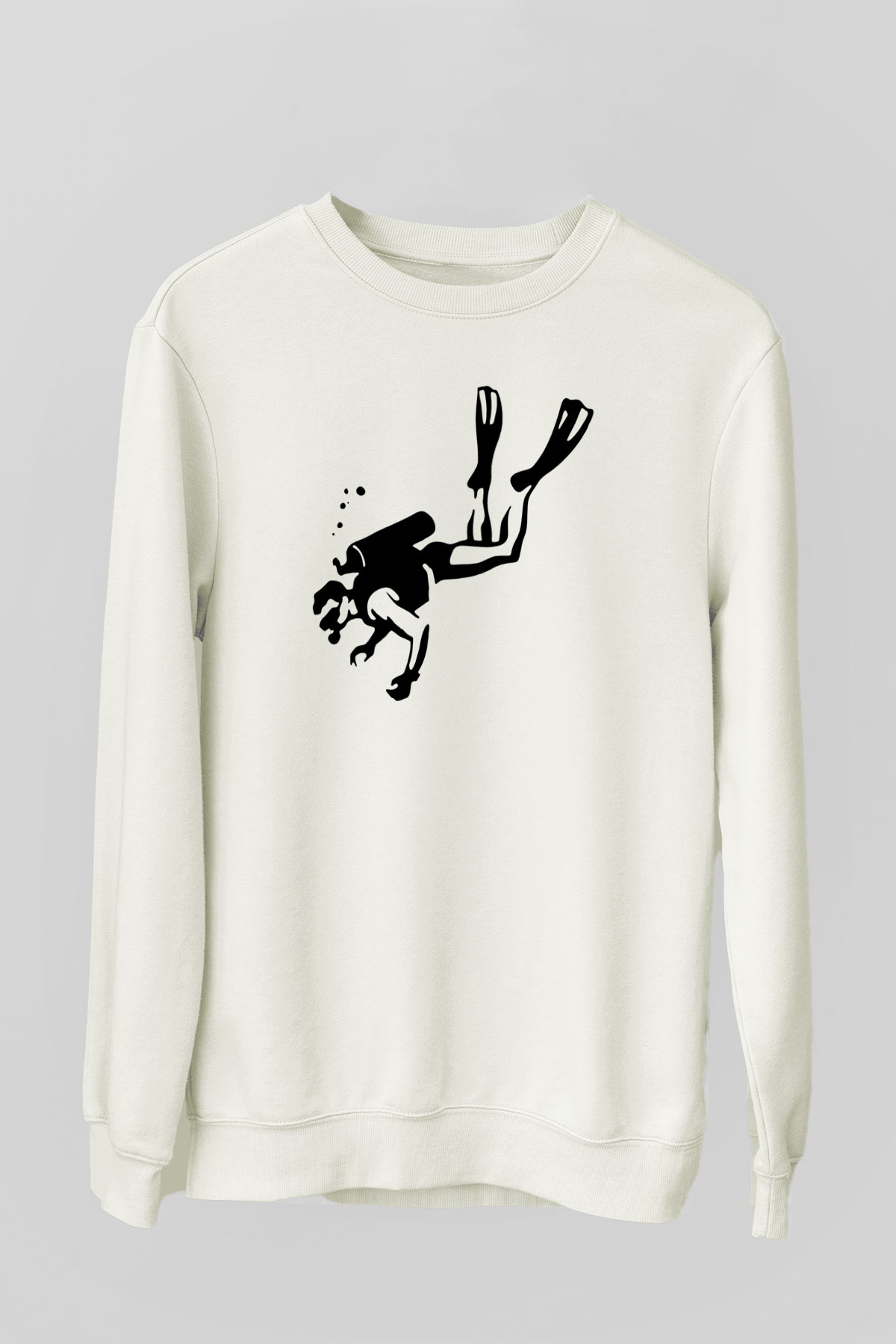 Dalgıç Beyaz Unisex Sweatshirt