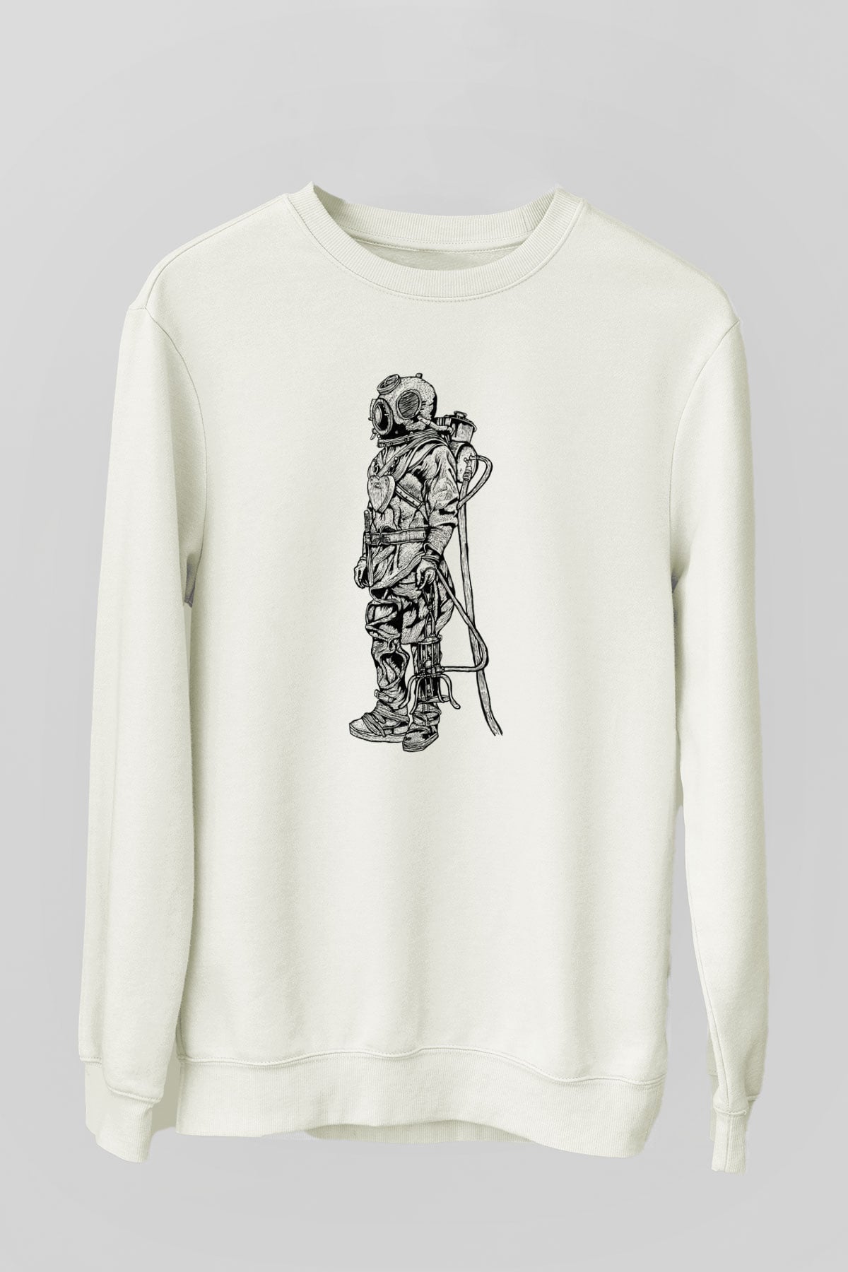 Dalgıç Beyaz Unisex Sweatshirt