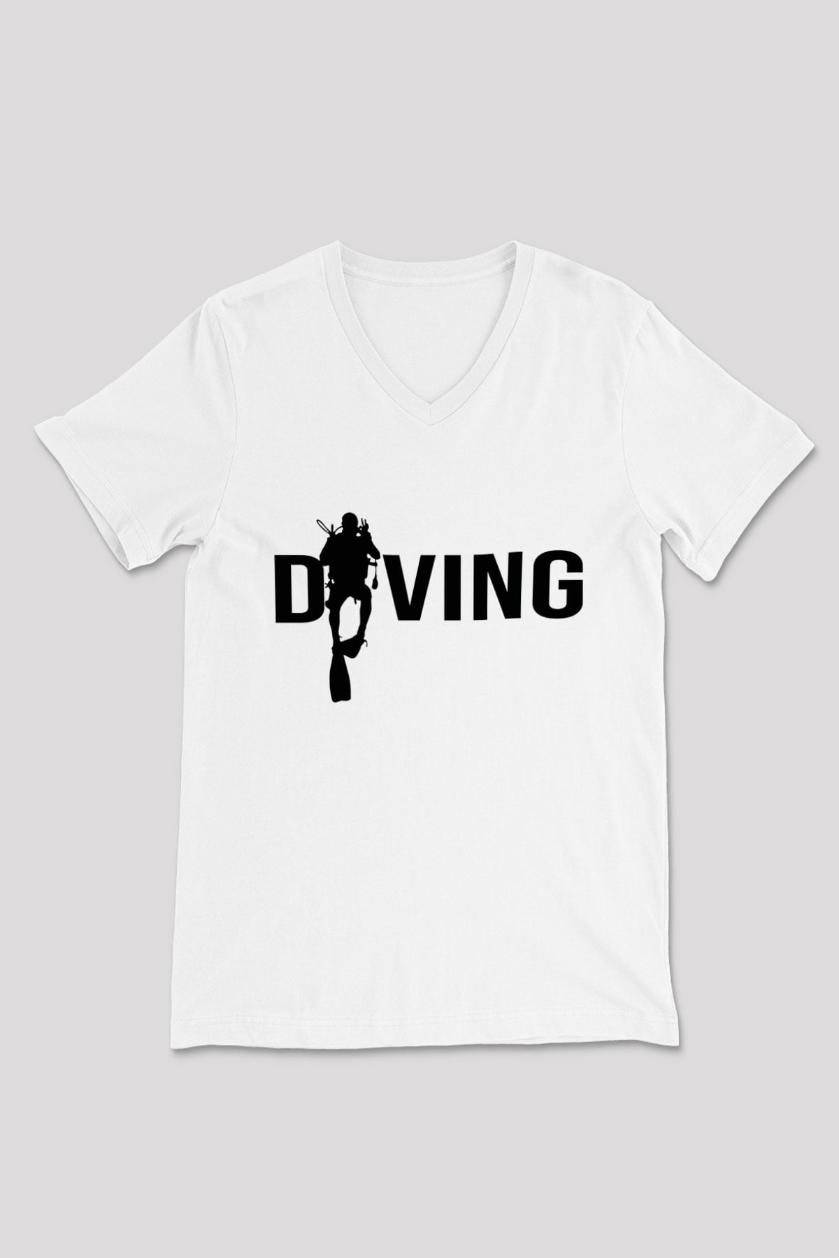 Dalgıç Beyaz Unisex V Yaka Tişört T-Shirt
