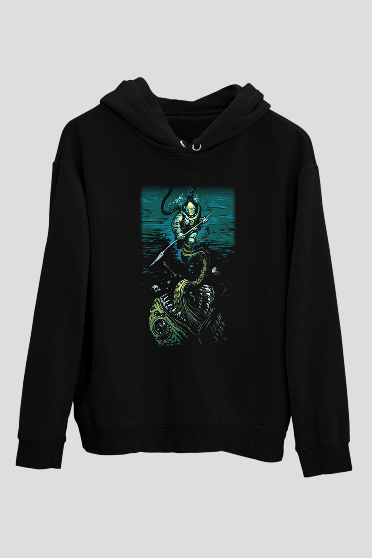 Dalgıç Siyah Unisex Kapşonlu Sweatshirt