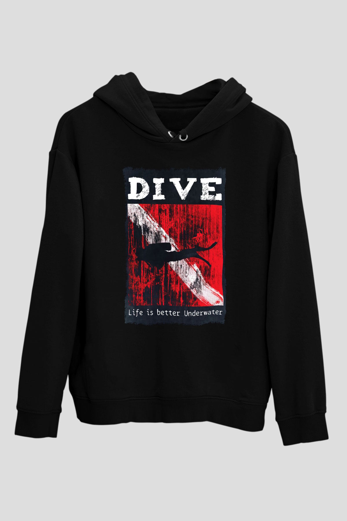 Dalgıç Siyah Unisex Kapüşonlu Sweatshirt