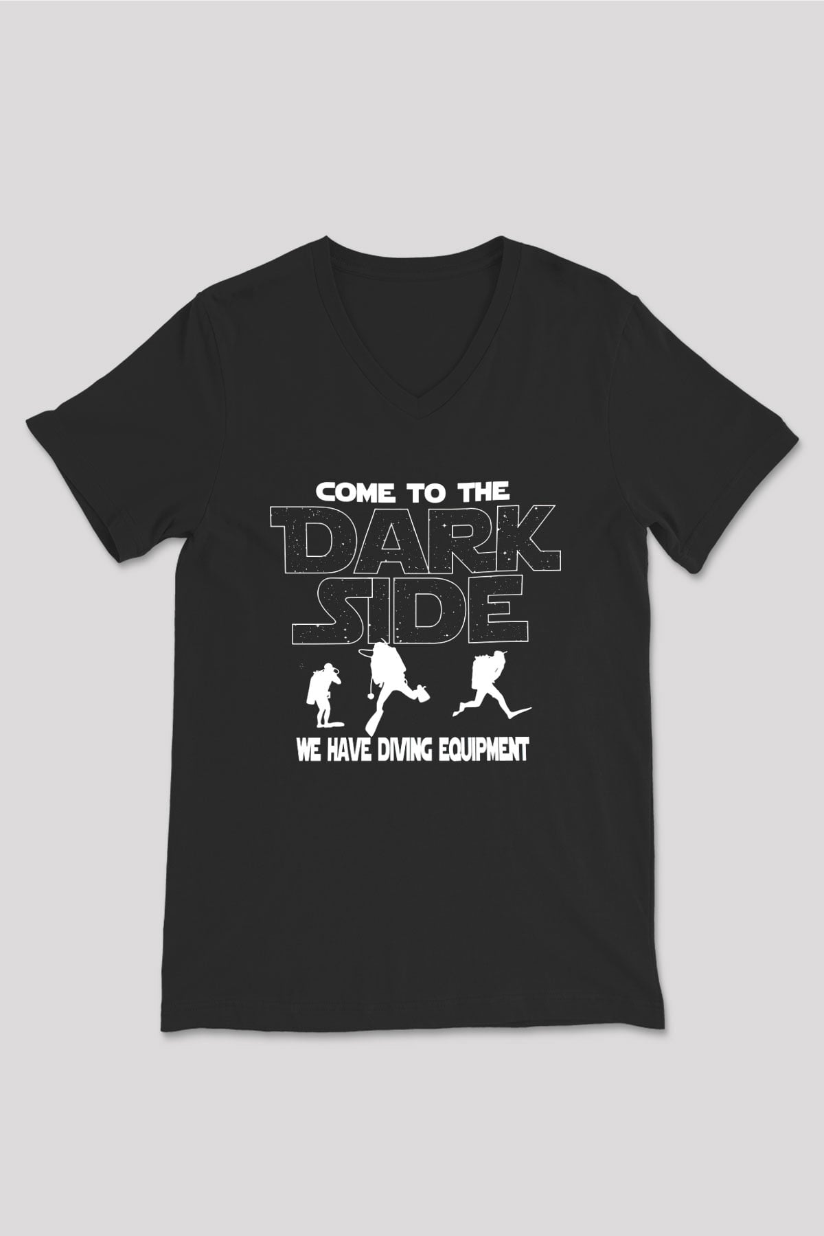 Dalgıç Siyah Unisex V Yaka Tişört T-Shirt