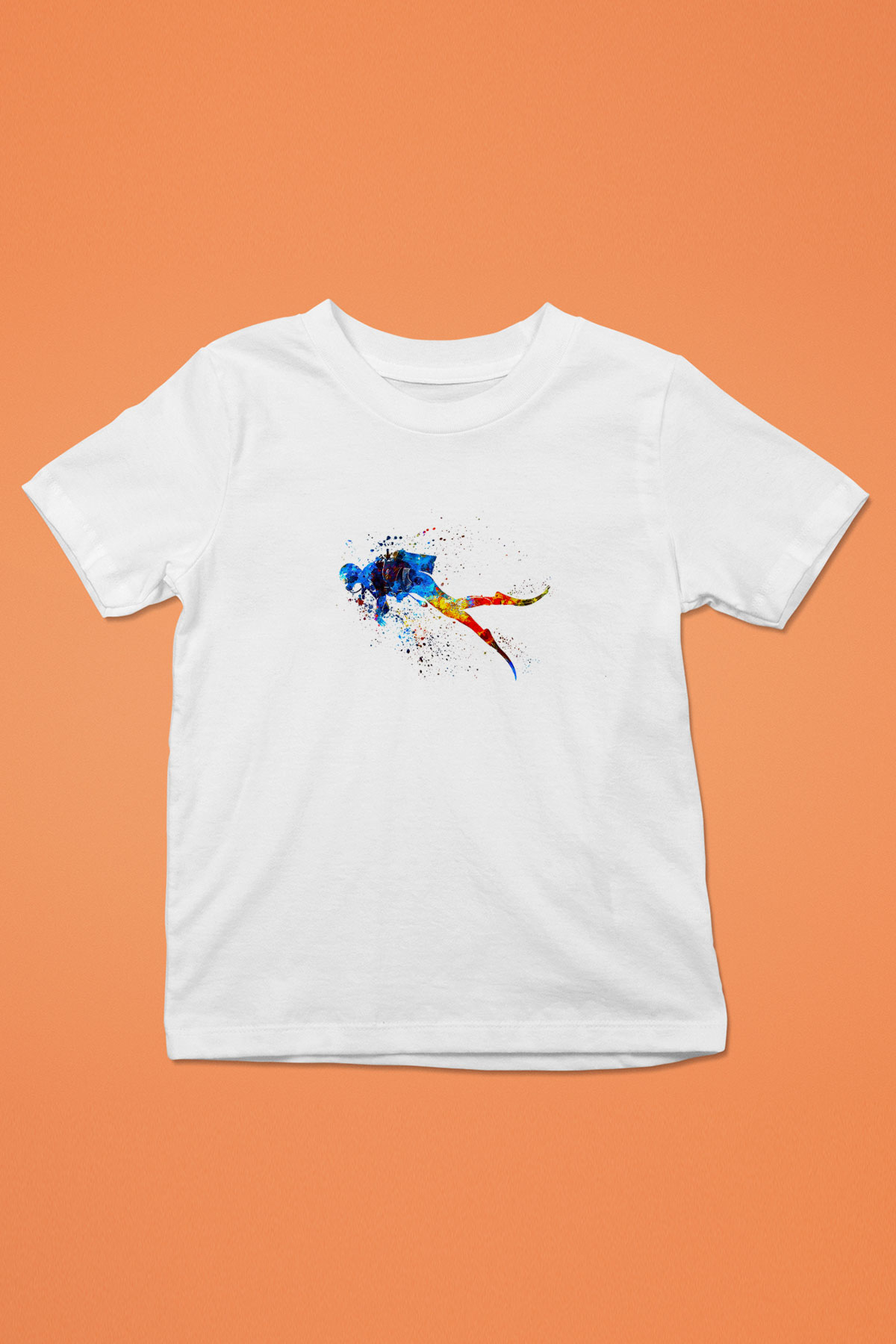 Dalgıçlık Baskılı Unisex Beyaz Çocuk Tişört - Tshirt