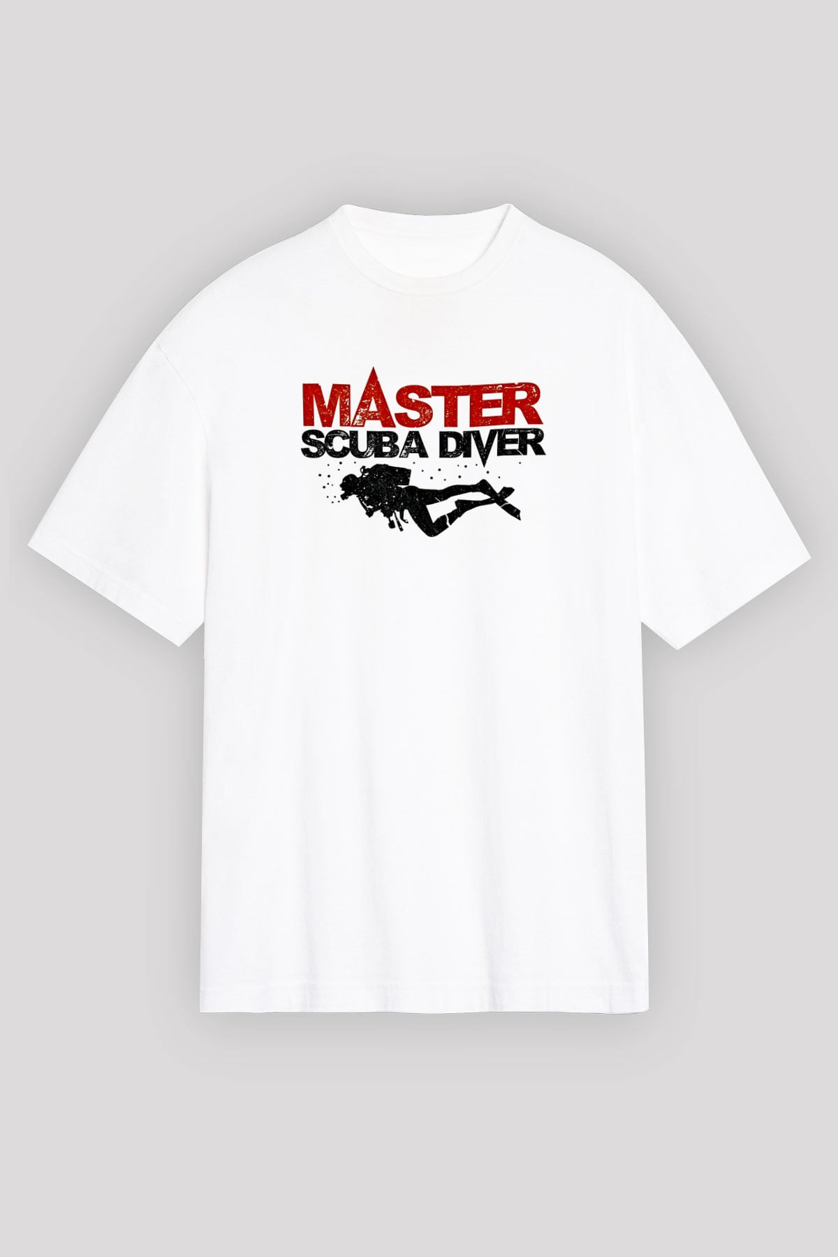 Dalgıçlık Baskılı Unisex Beyaz Oversize Tişört - Tshirt