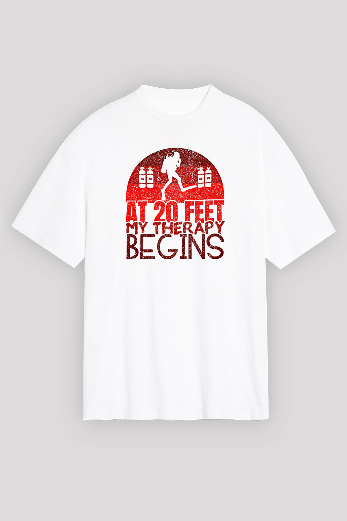 Dalgıçlık Baskılı Unisex Beyaz Oversize Tişört - Tshirt