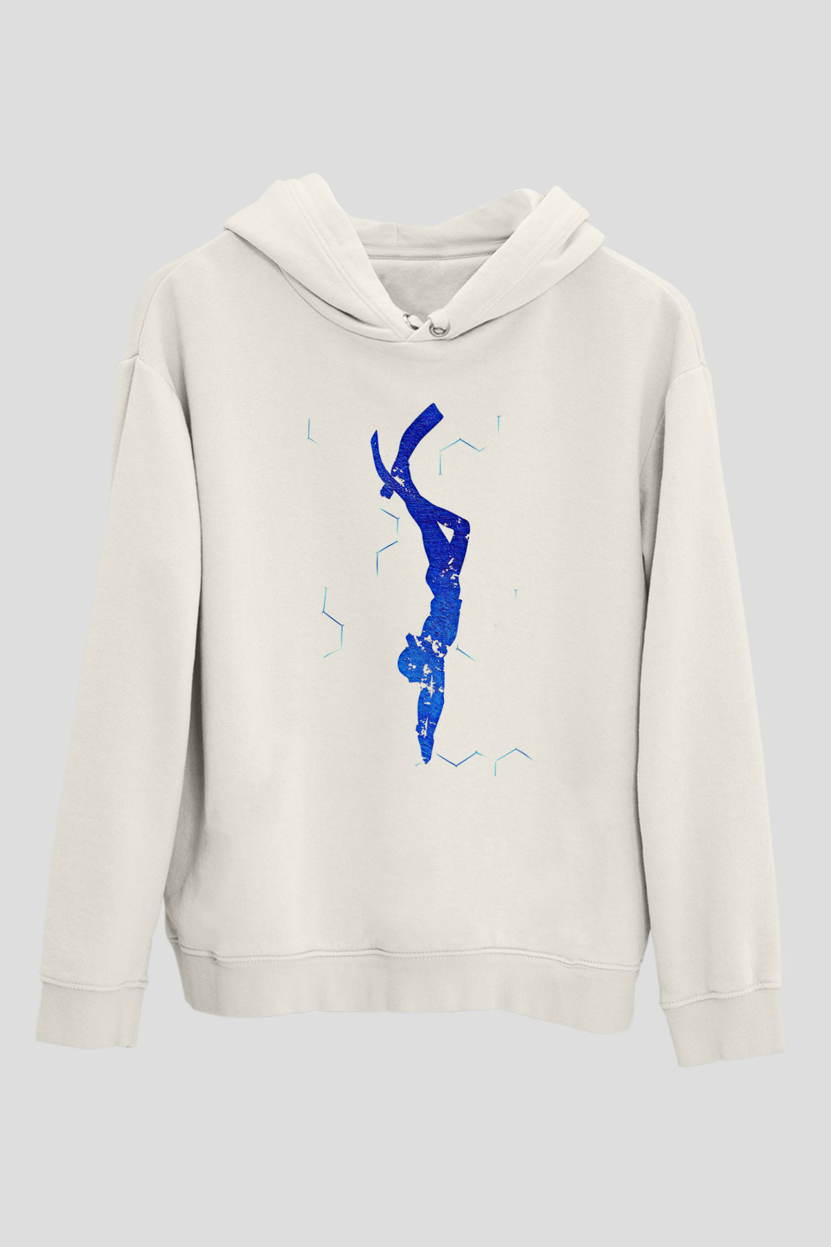 Dalgıçlık Baskılı Unisex Ekru Hoodie