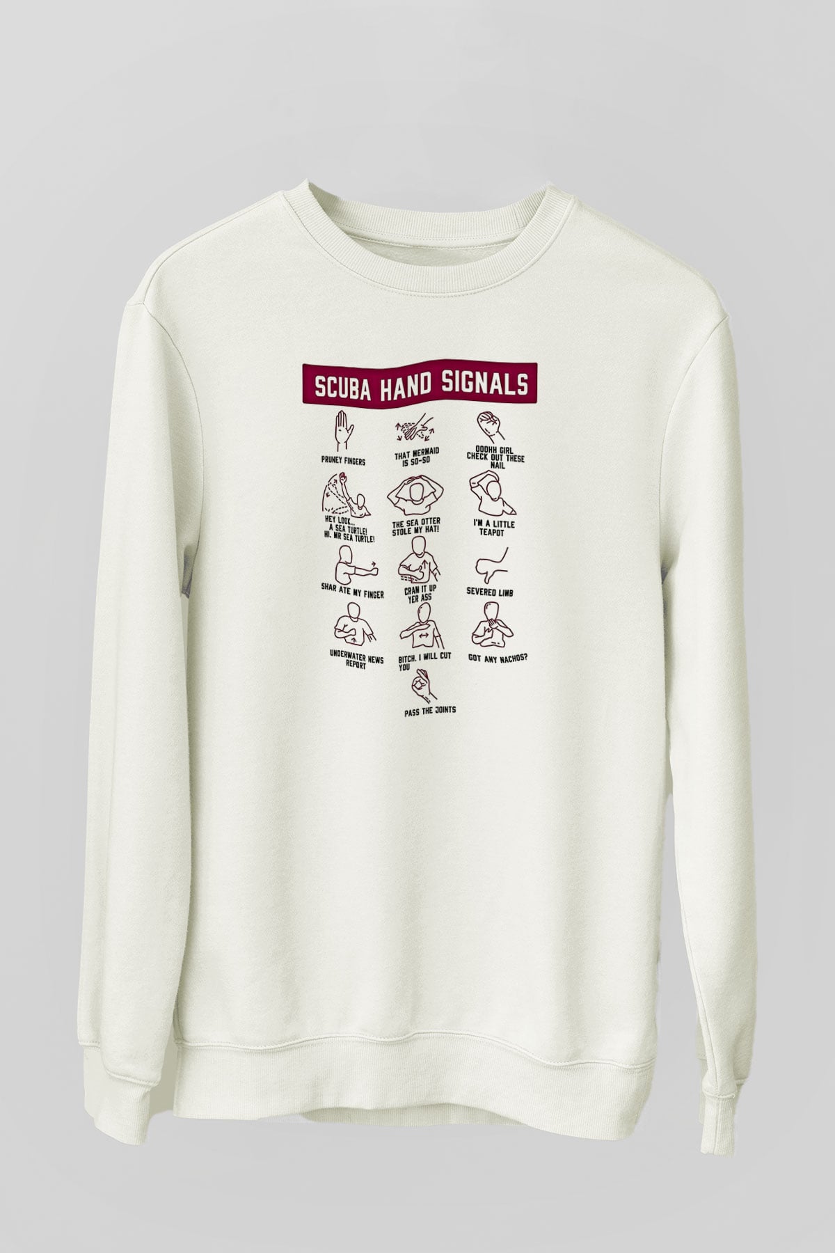 Dalgıçlık Baskılı Unisex Ekru Sweatshirt