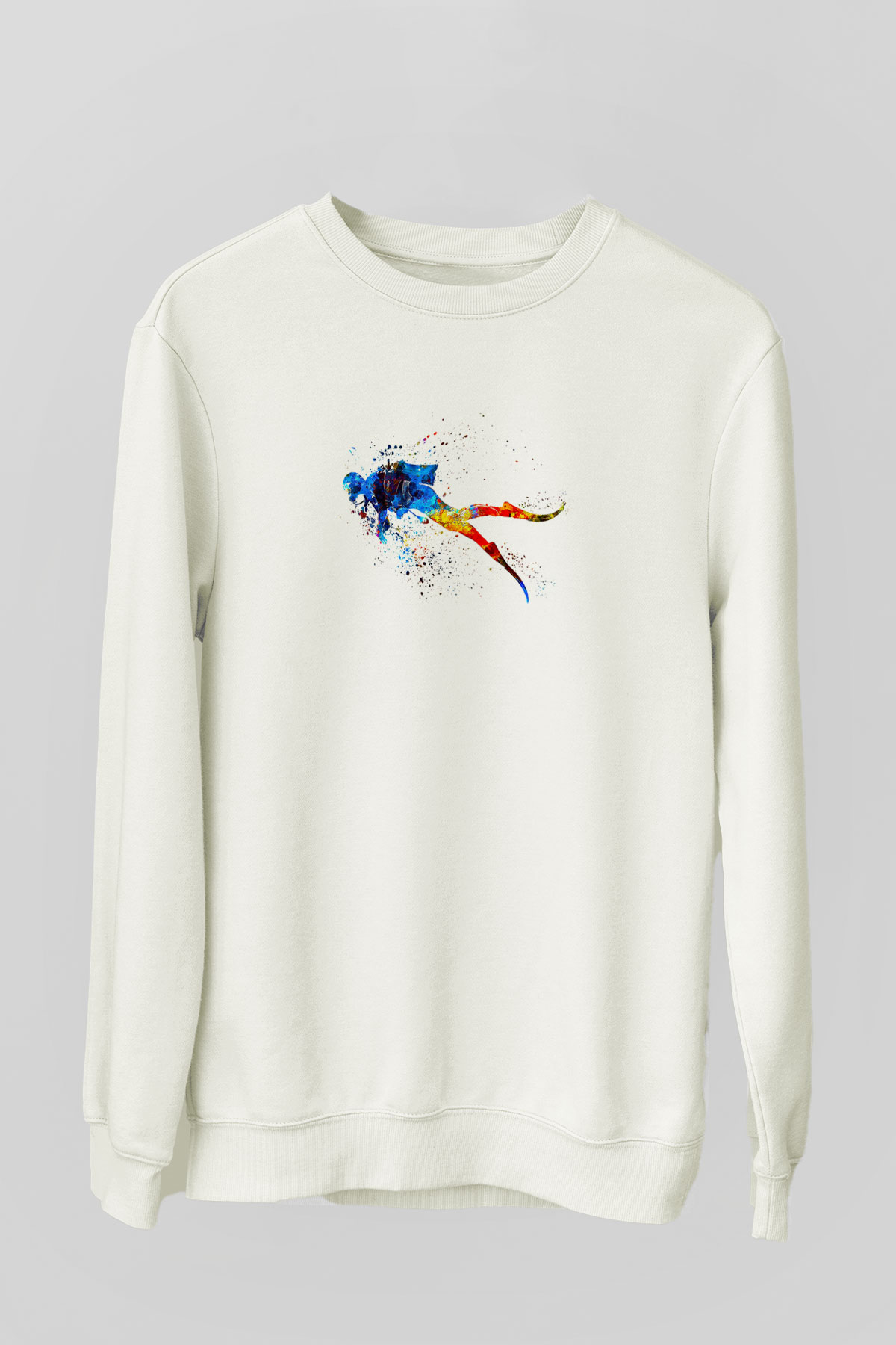 Dalgıçlık Baskılı Unisex Ekru Sweatshirt