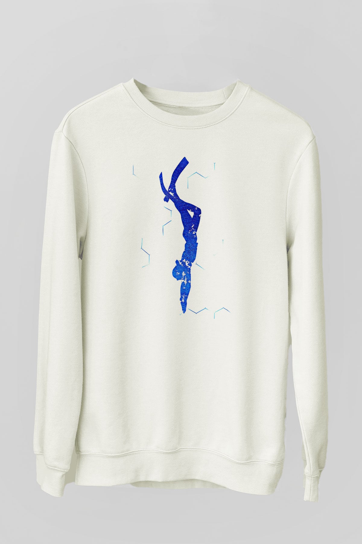 Dalgıçlık Baskılı Unisex Ekru Sweatshirt