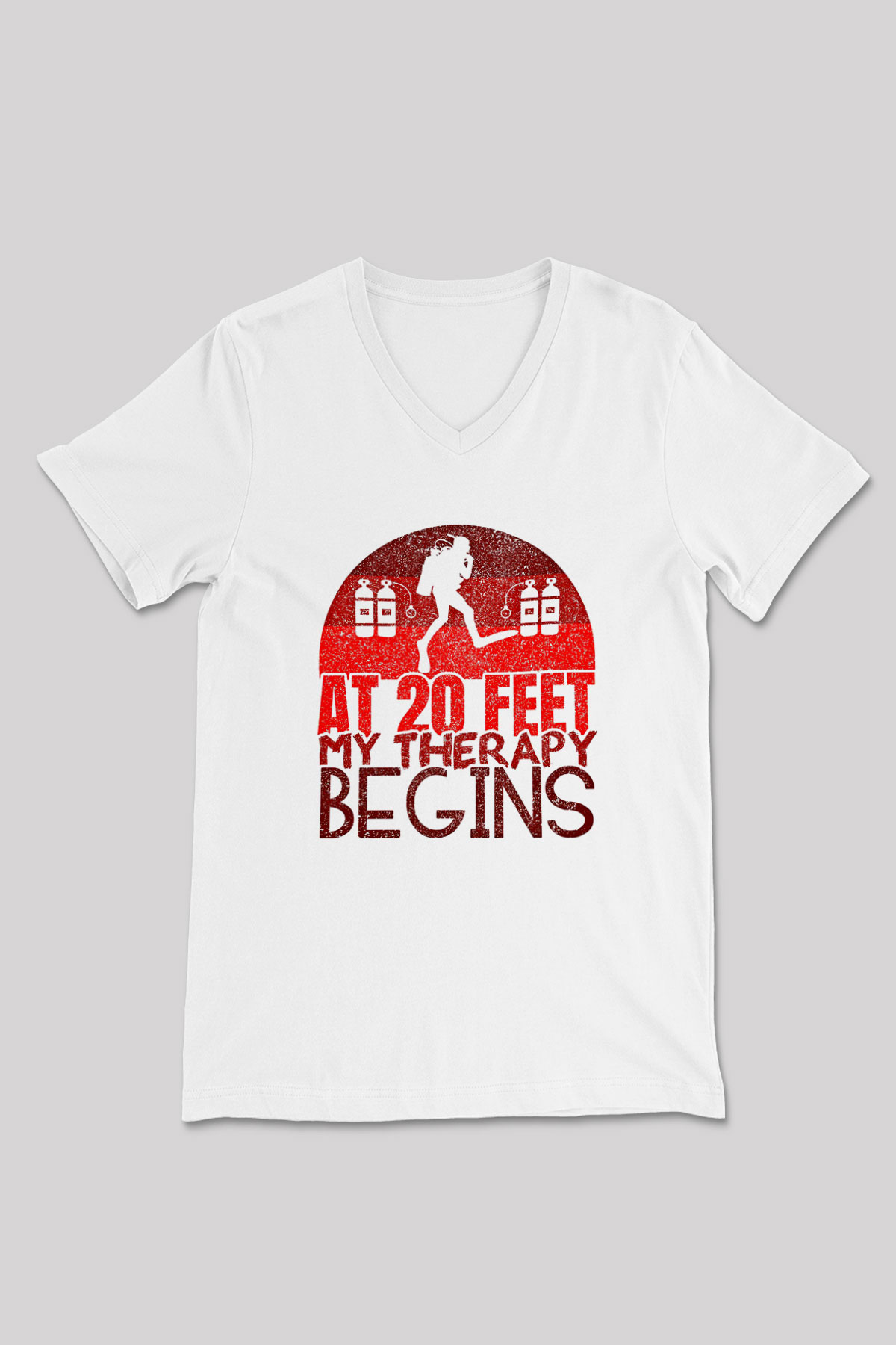 Dalgıçlık Baskılı Unisex V Yaka Tişört - Tshirt