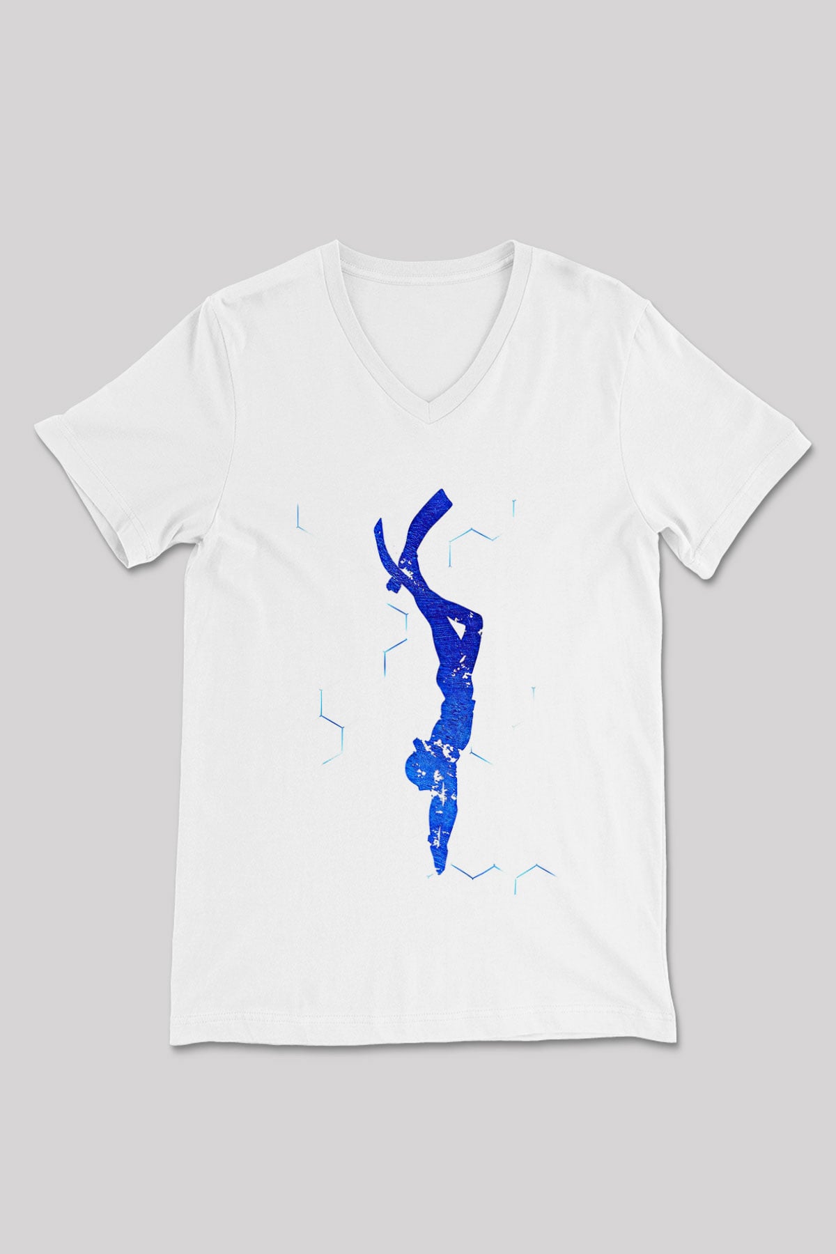 Dalgıçlık Baskılı Unisex V Yaka Tişört - Tshirt