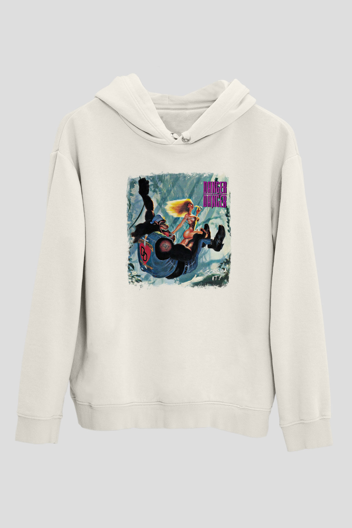 Danger Danger Baskılı Unisex Beyaz Hoodie