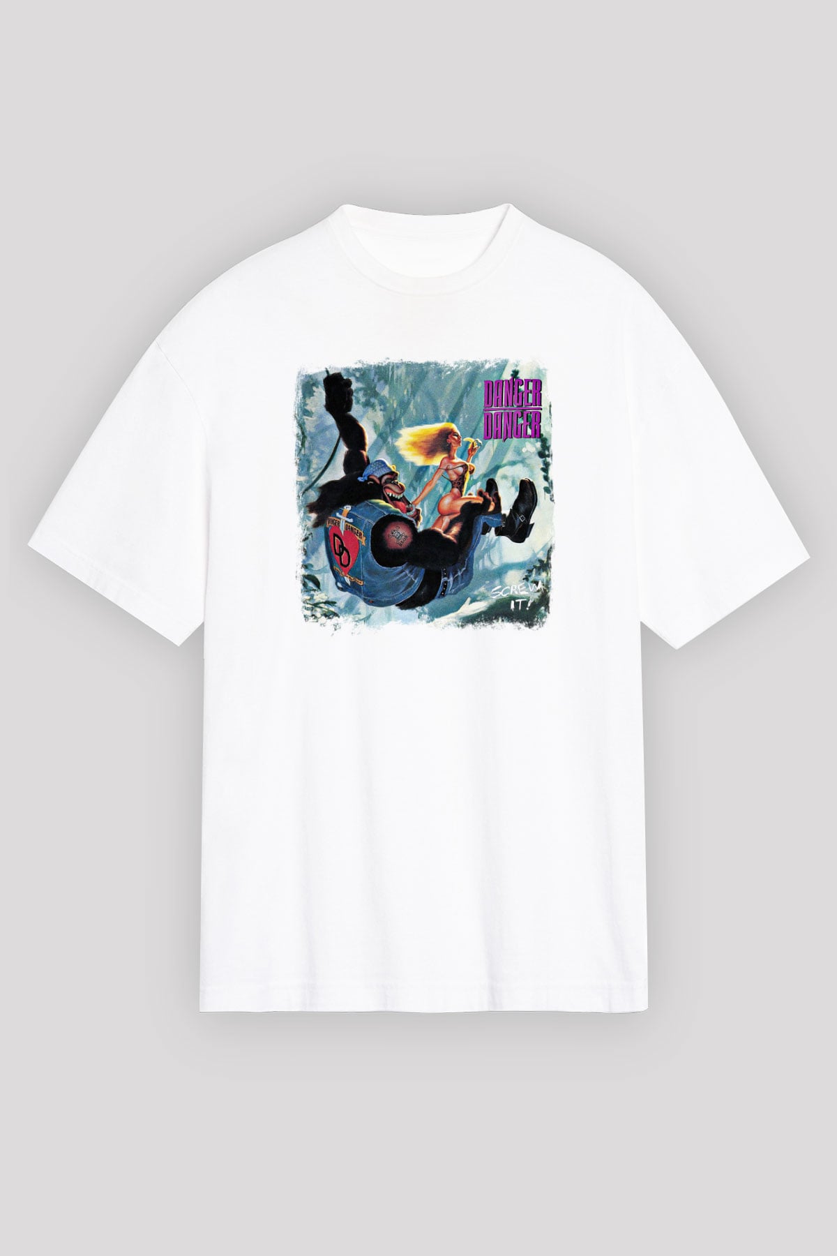 Danger Danger Baskılı Unisex Beyaz Oversize Tişört