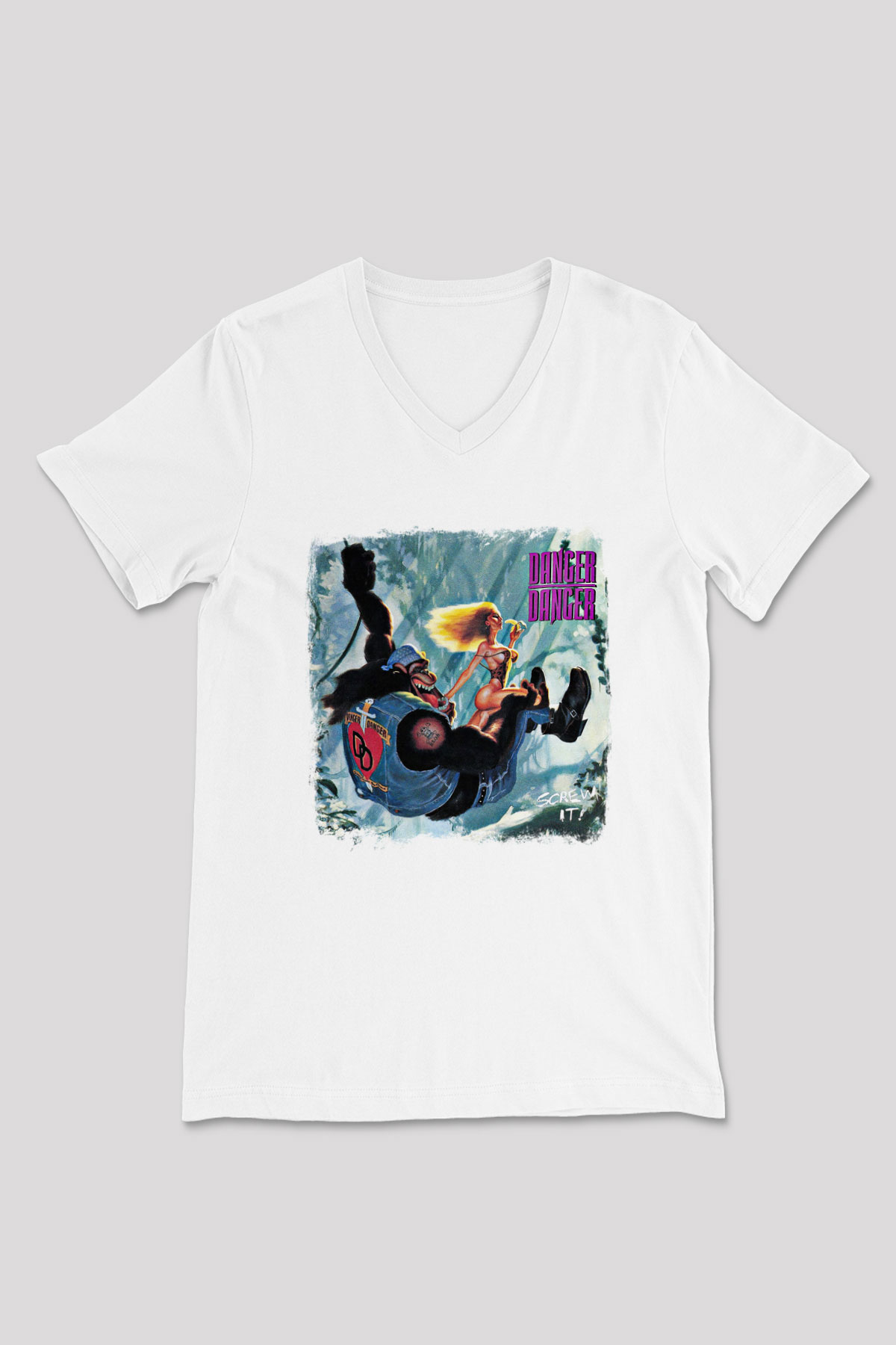 Danger Danger Baskılı Unisex Beyaz V Yaka Tişört