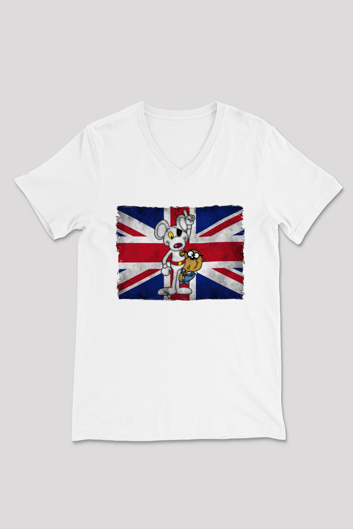 Danger Mouse Beyaz Unisex V Yaka Tişört