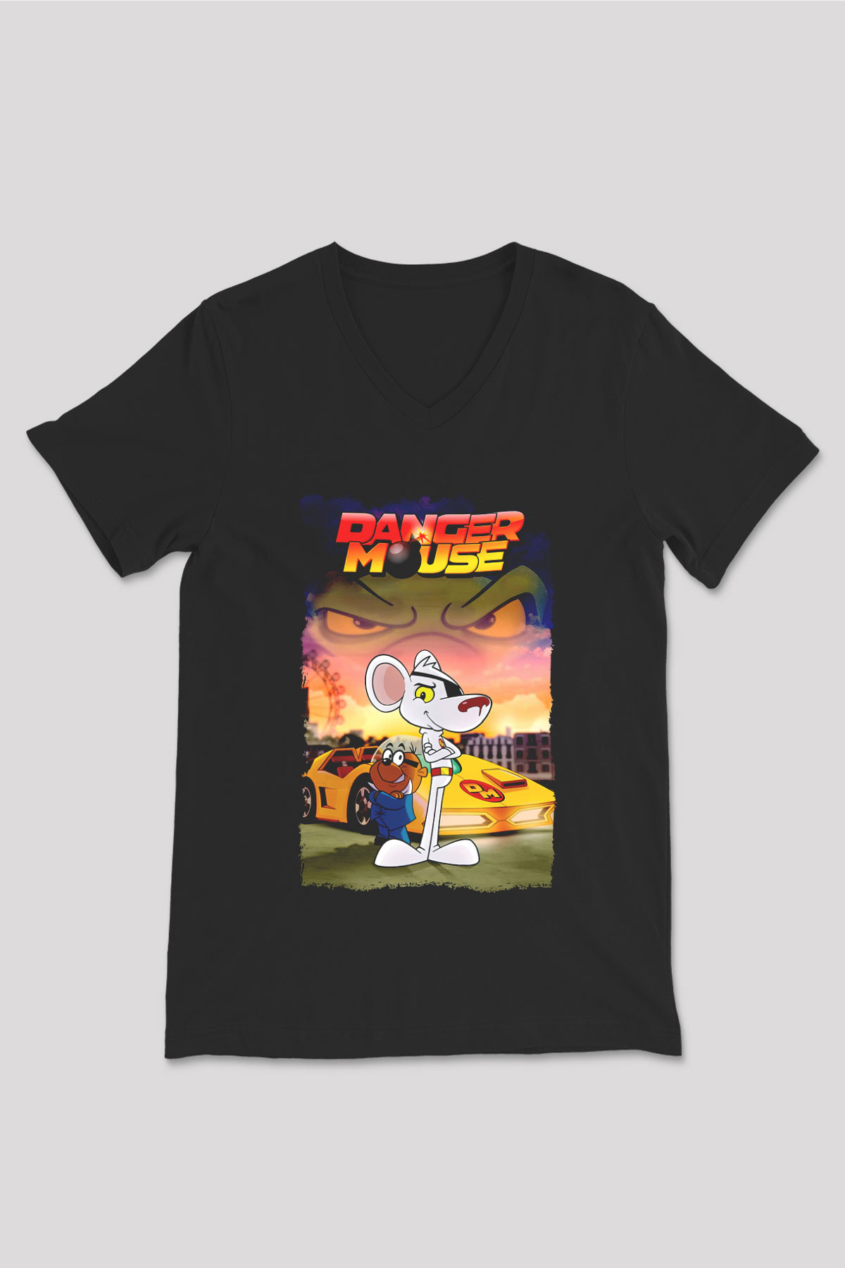 Danger Mouse Siyah Unisex  V Yaka Tişört